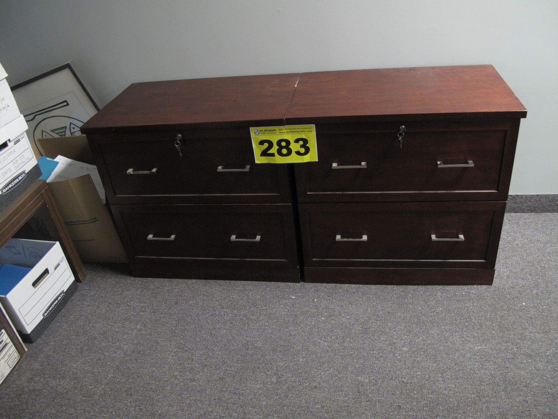 LOT OF (2), TWO-DRAWER, DARK CHERRY, FILING CABINETS