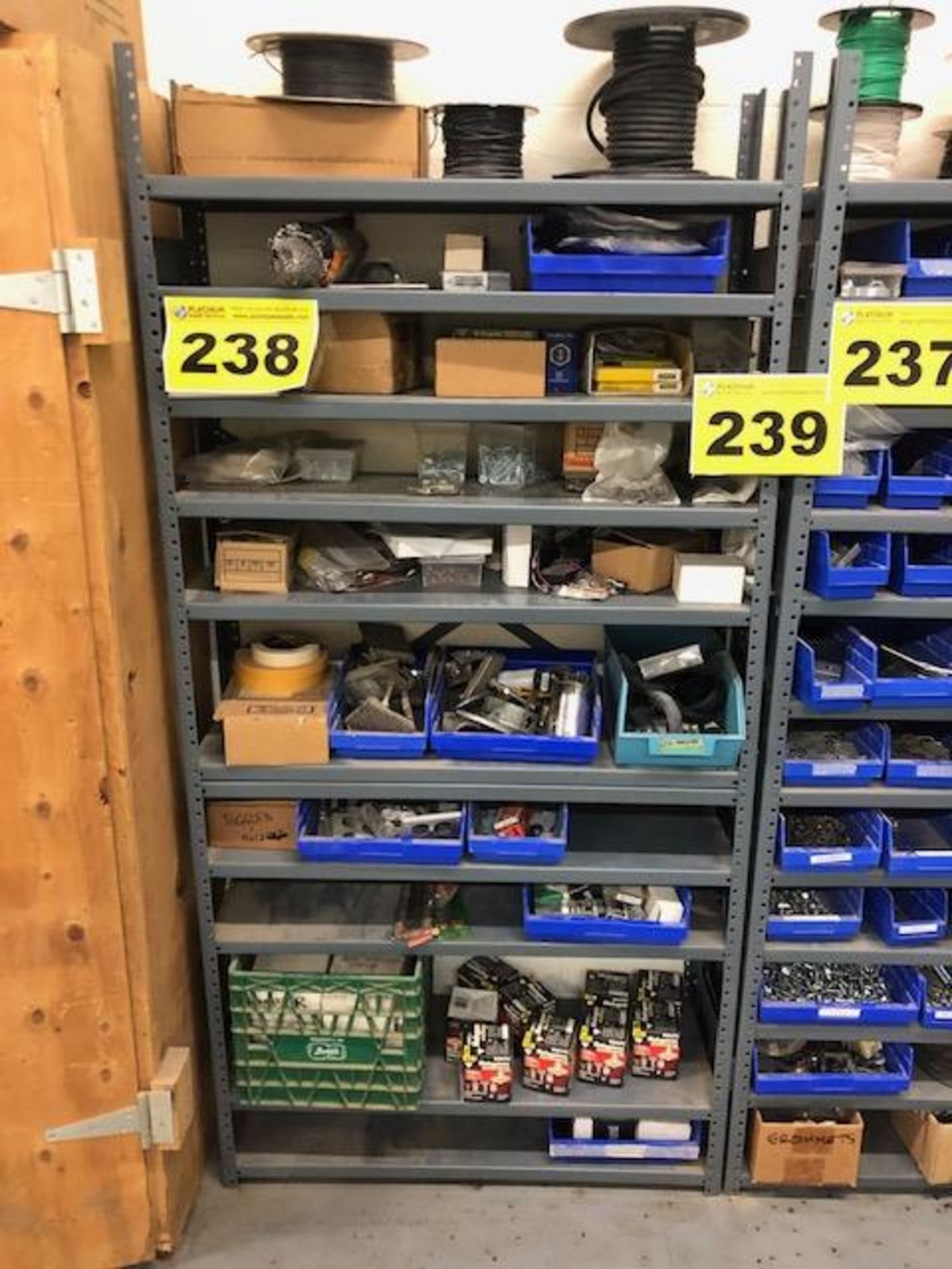 LOT OF ASSORTED SHOP HARDWARE ON SHELVING - (SHELVING NOT INCLUDED)