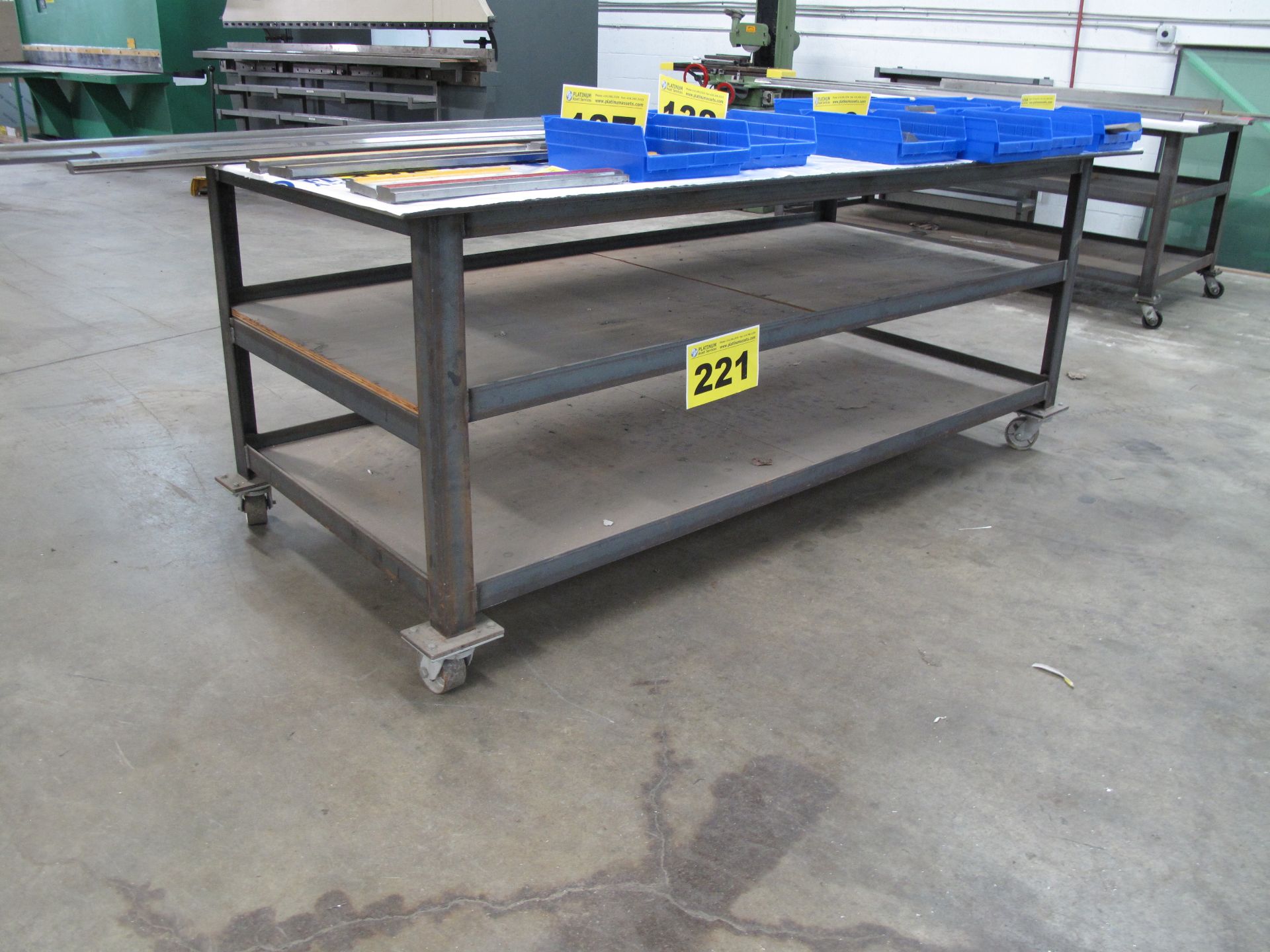 METAL, WELDED ROLLING WORK BENCH, 4' X 8', WITH LOWER SHELVES - Image 2 of 2