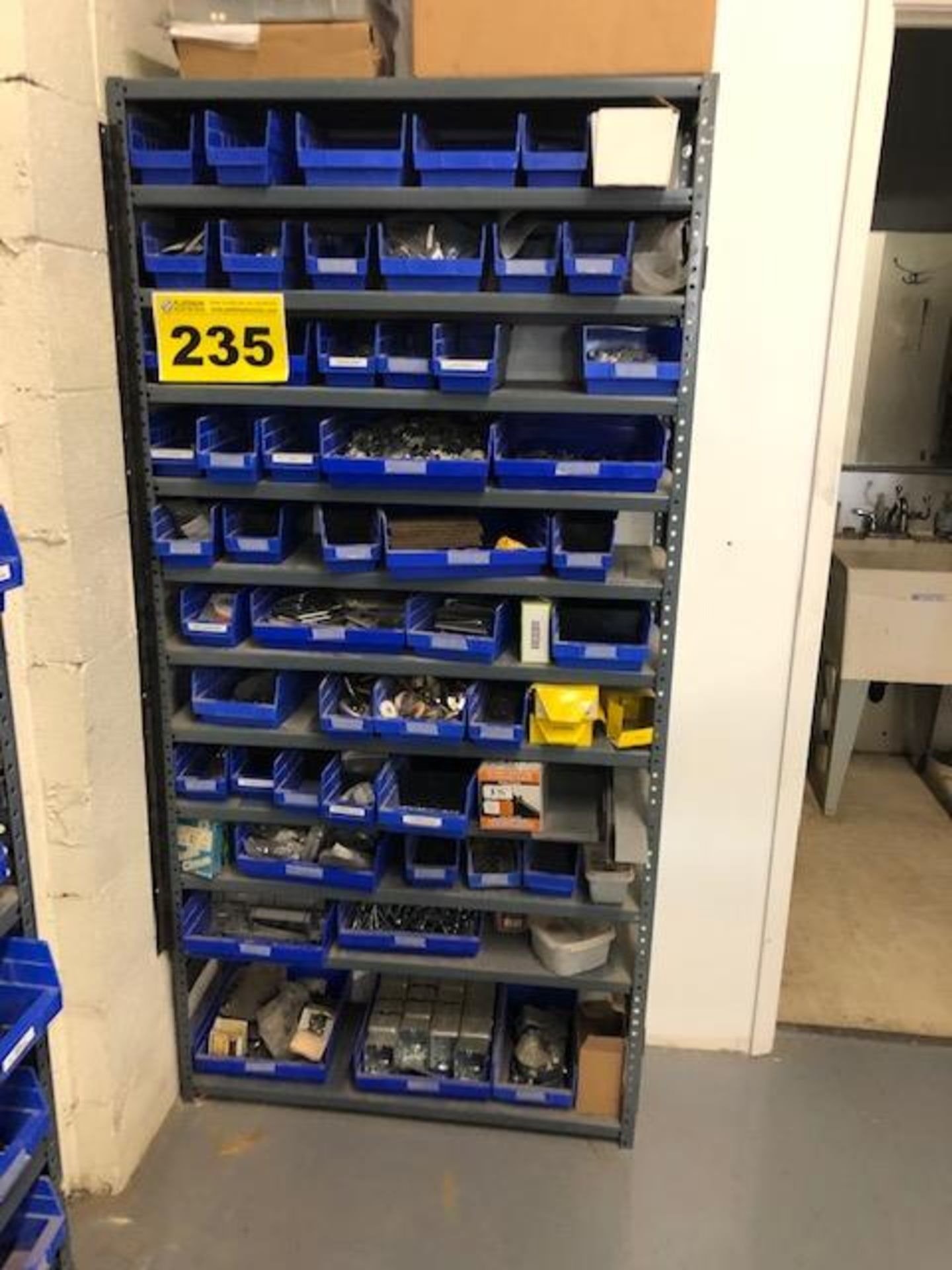 LOT OF ASSORTED SHOP HARDWARE ON SHELVING (SHELVING NOT INCLUDED)