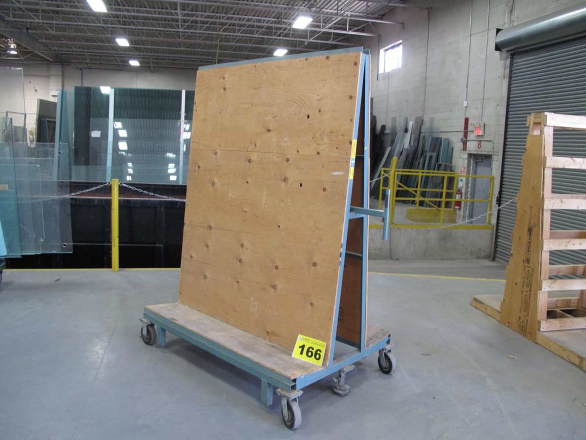 TRAN FAB, 2,000 LBS (APPROX.), 6' X 4' X 3' DOUBLE SIDED, ROLLING PRODUCTION GLASS RACK WITH FOOT