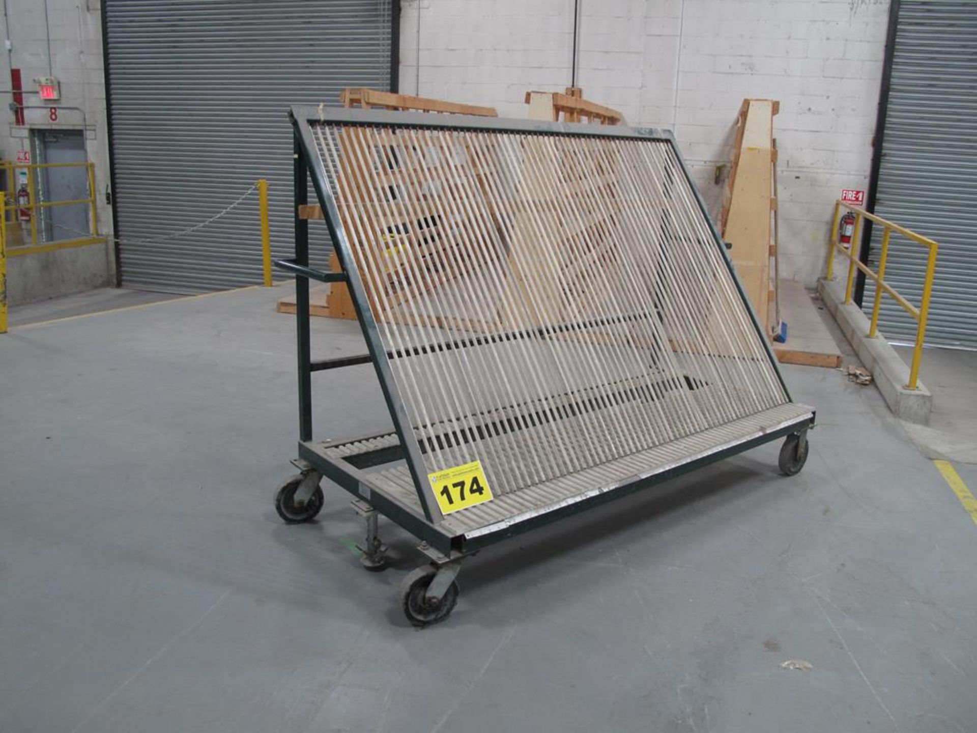 KEAR FAB, 4'X 4' X 6', 3,000 LBS (APPROX.) 60 SECTION, ROLLING PRODUCTION GLASS RACK WITH FOOT LOCK