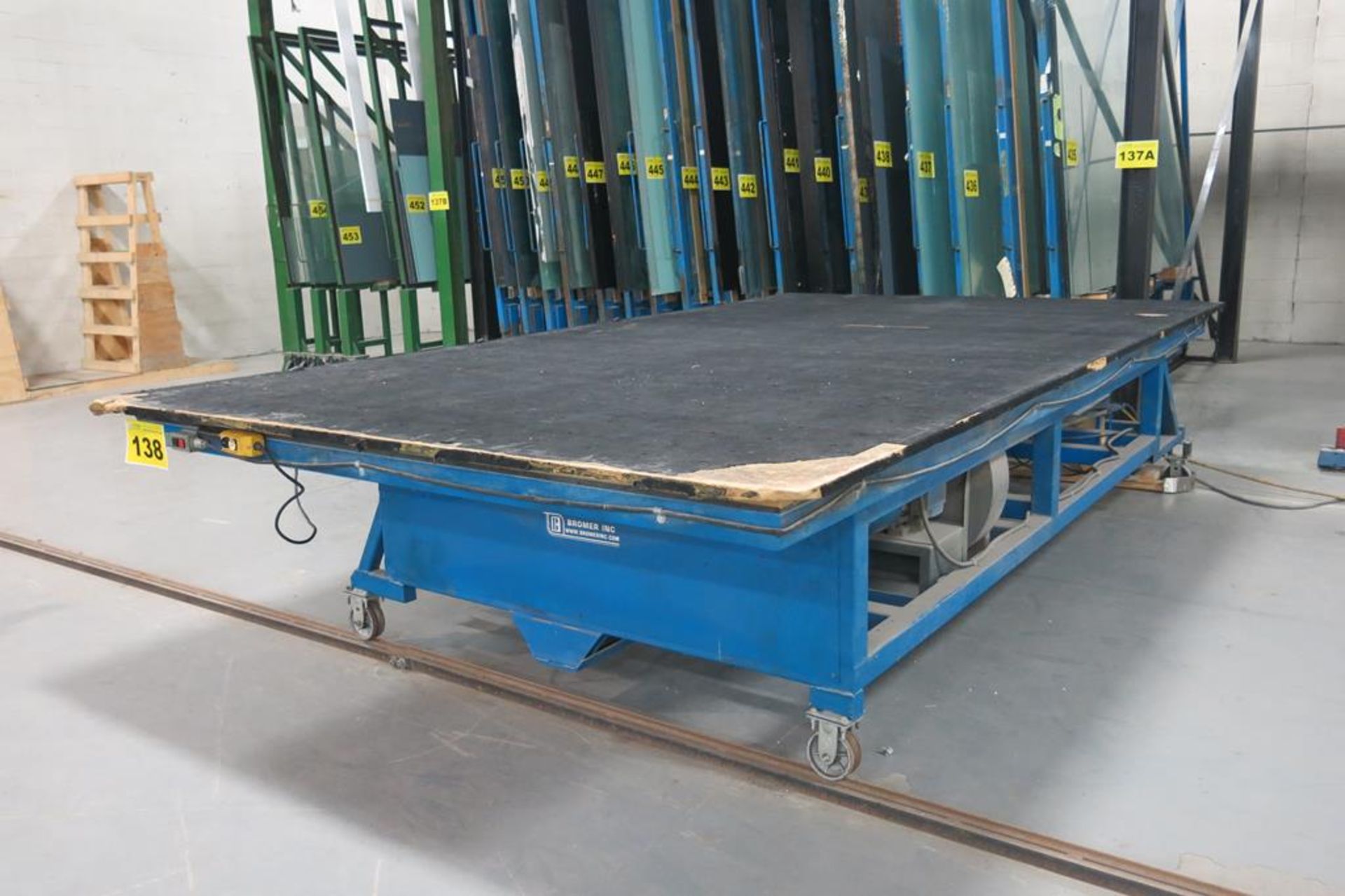 BROMER, MOTORIZED, TILTING TABLE, TABLE SIZE: 89" WIDE X 164" LONG WITH 50' OF RAIL - Image 2 of 4