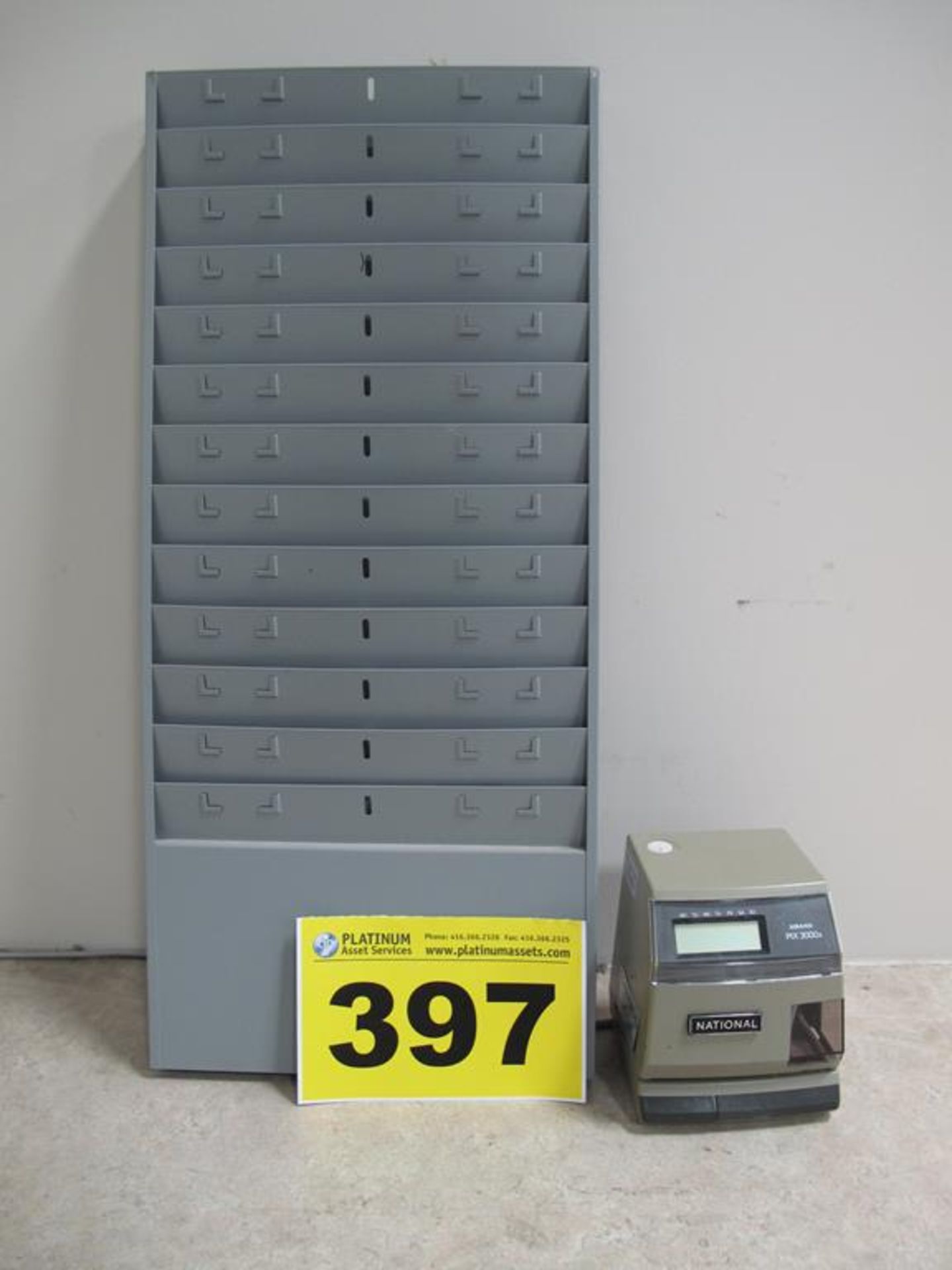 NATIONAL, AMANO PIX 3000X, TIME CARD SYSTEM WITH TIME CARD HOLDER, S/N 381092219