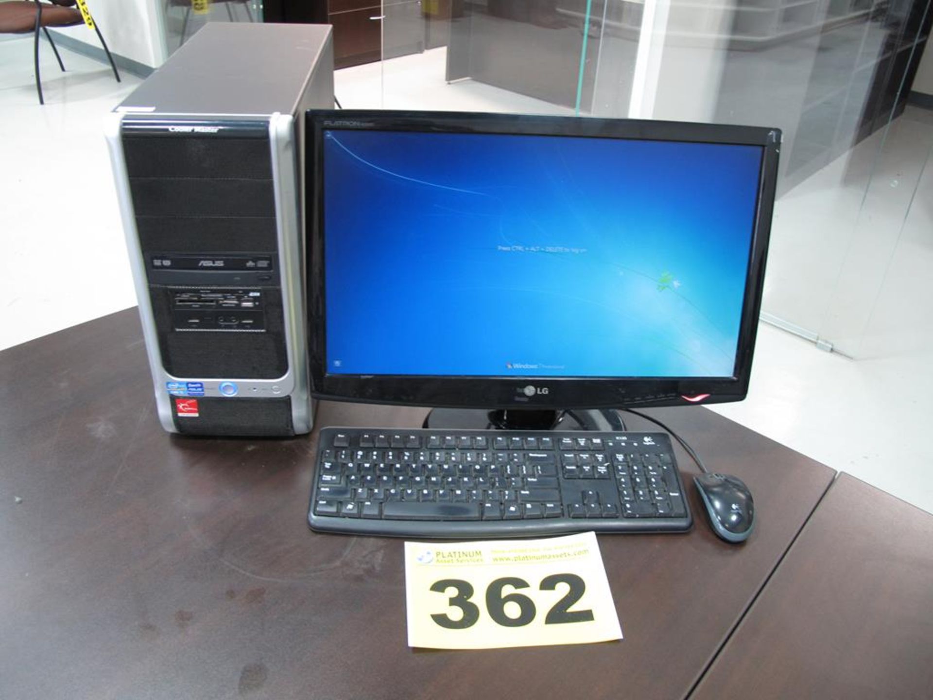 ASUS, COOLER MASTER, DESKTOP COMPUTER, WINDOWS 7 OPERATING SYSTEM WITHCOPMUTER MONITOR, KEYBOARD AND