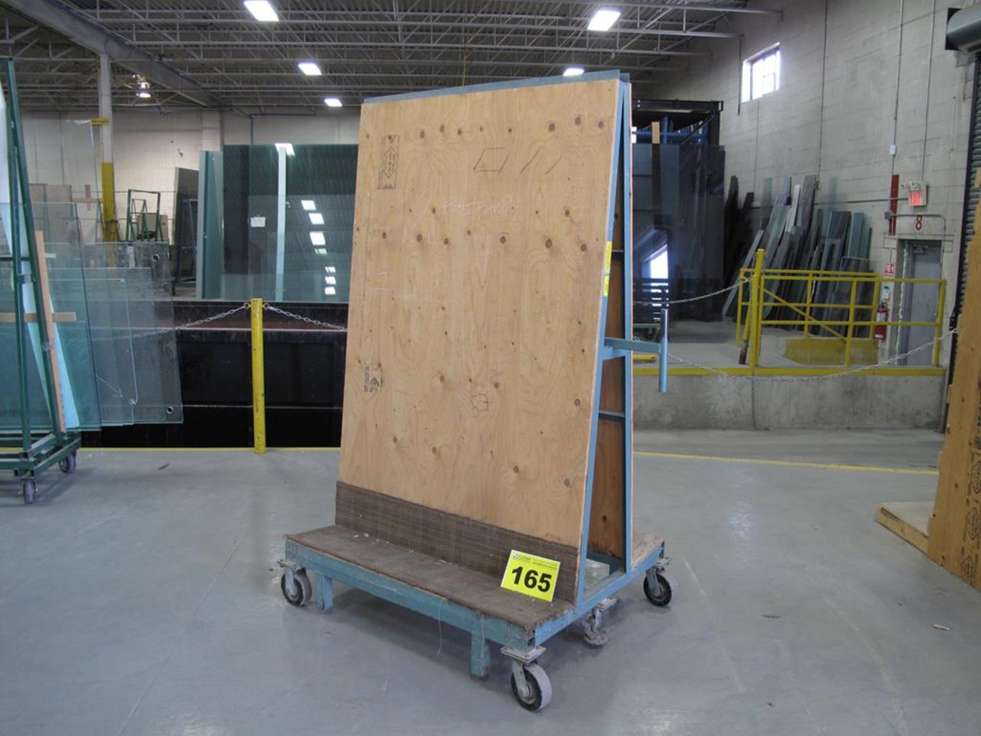 TRAN FAB, 2,000 LBS (APPROX.), 6' X 4' X 3' DOUBLE SIDED, ROLLING PRODUCTION GLASS RACK WITH FOOT