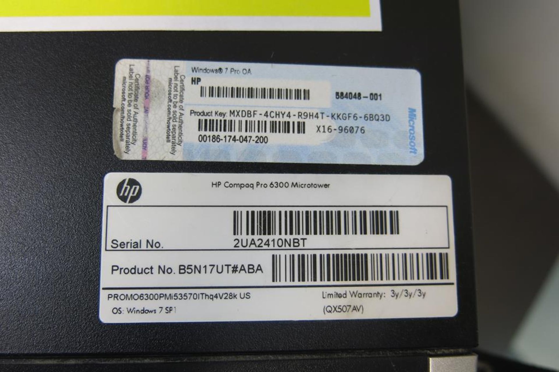 HP, COMPAQ PRO 6300 MICROTOWER, DESKTOP COMPUTER, WINDOWS 7 PRO OPERATING SYSTEM WITH COMPUTER - Image 2 of 2