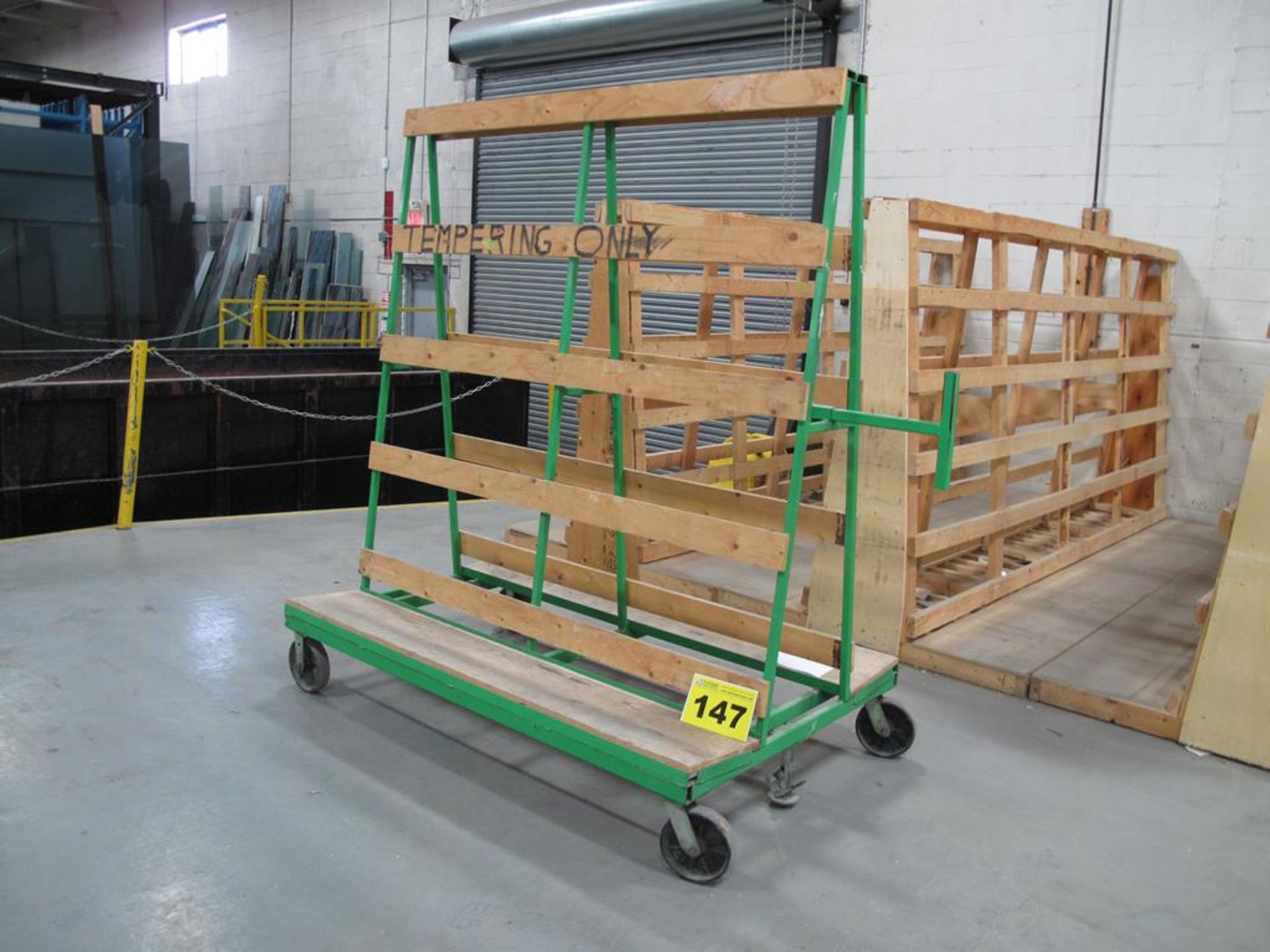 GRF, 3,000 LBS (APPROX.), 6' X 6' X 45", DOUBLE SIDED, ROLLING PRODUCTION GLASS RACK WITH FOOT