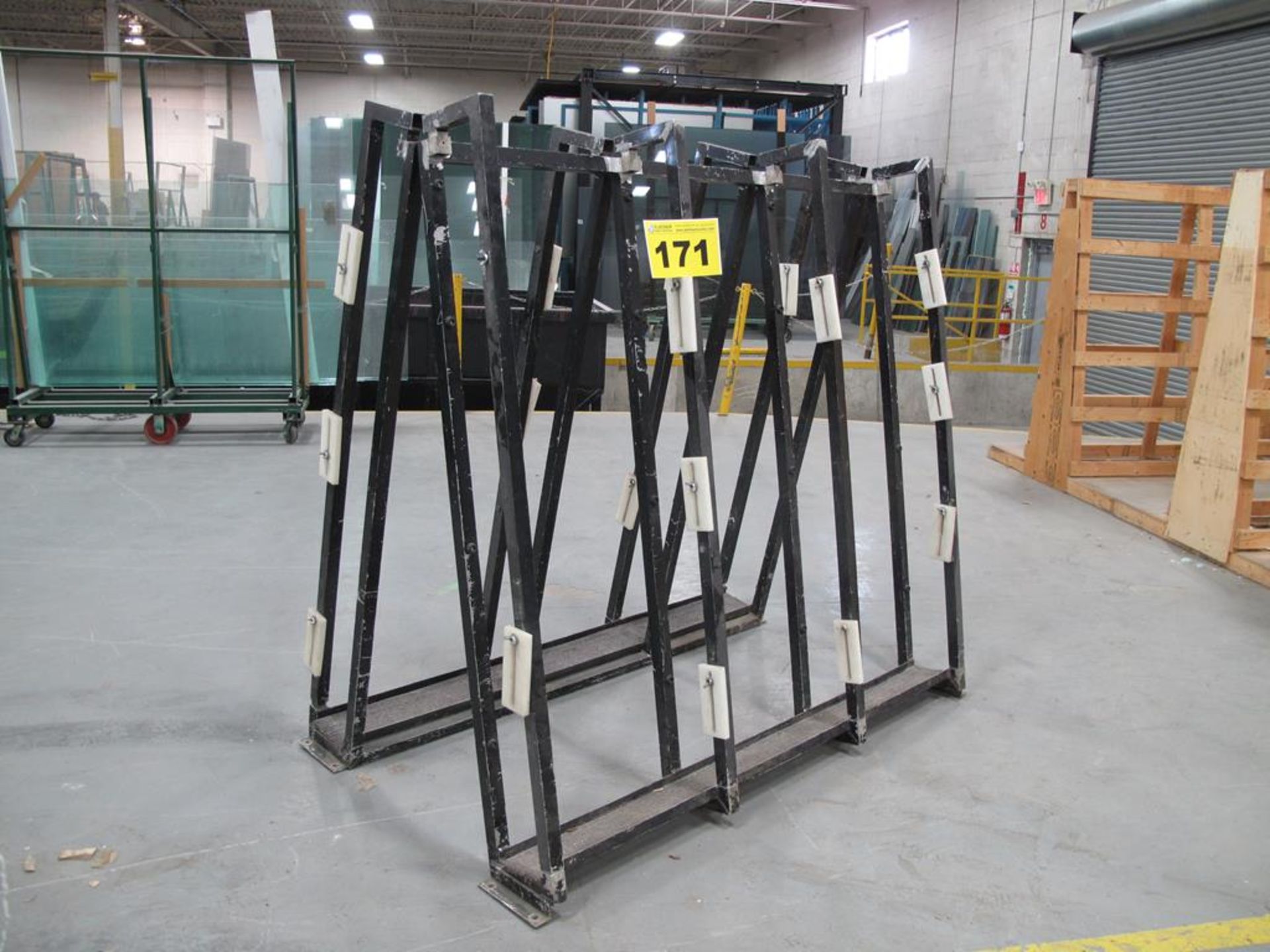 ROLLING PRODUCTION GLASS RACK, DOUBLE SIDED, 2,000 LBS (APPROX.), 4'X 4' X 3'