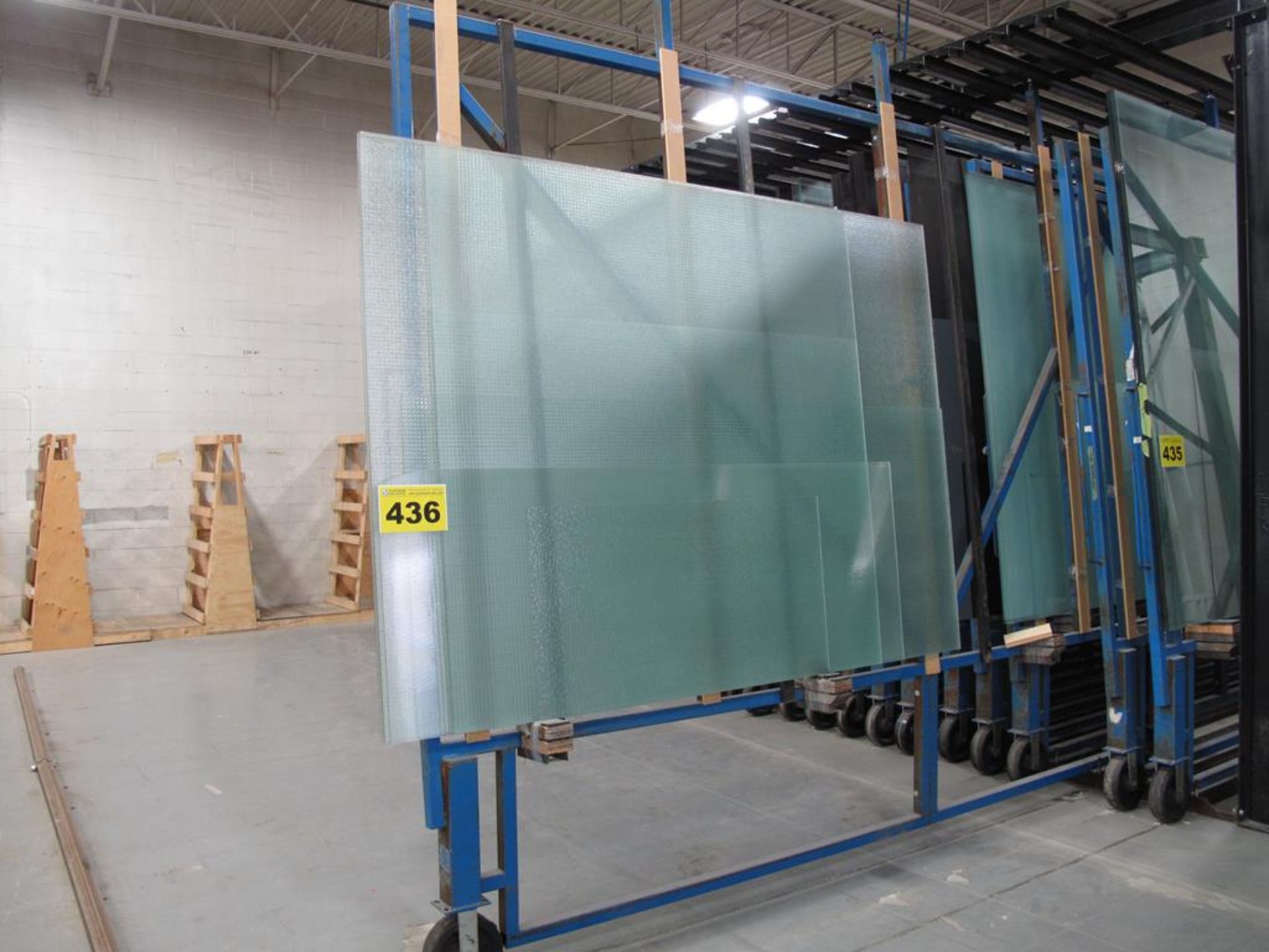 LOT OF (5), 5MM, WIRE ENFORCED, FROSTED, GLASS SHEETS - (3) 73'' X 100'', (1) 72''X 72'', (1) 51'' X