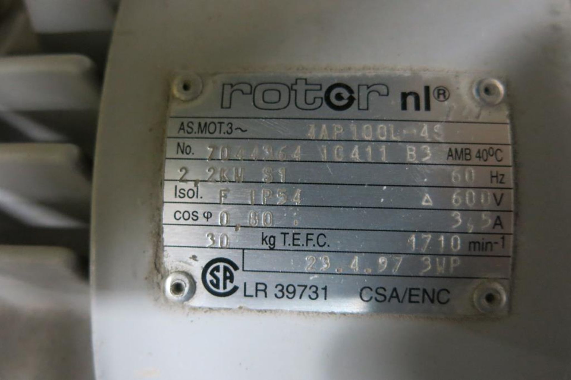 ROTOR, NL747, 3 HP, ECLECTIC MOTOR, 1,710 RPM, 600 VAC - Image 2 of 2