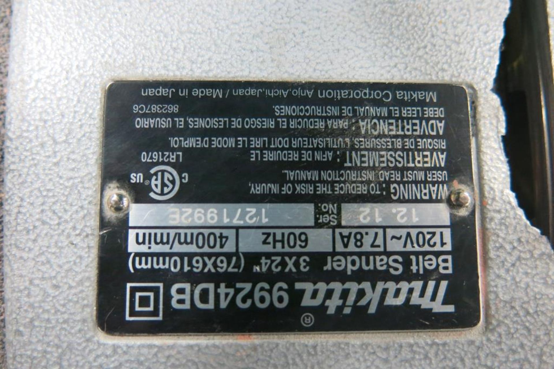 MAKITA, 9924DB, 3" X 24", BELT SANDER, 7.8 AMP, 110 VAC - Image 2 of 2