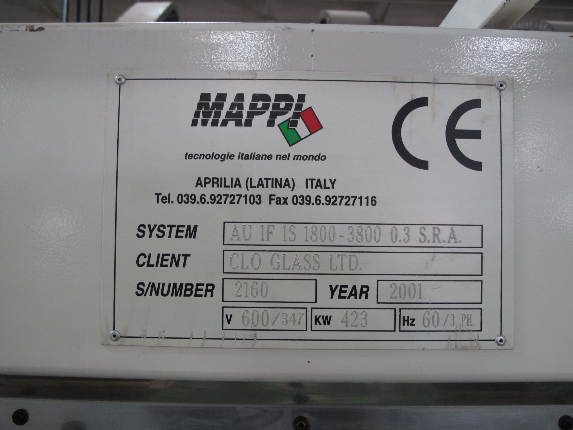 MAPPI, AU 1F 1S 1800-3800 0.3 S.R.A., 72", GLASS TEMPERING FURNACE, S/N 2160, 2001 (ELECTRICAL - Image 12 of 12