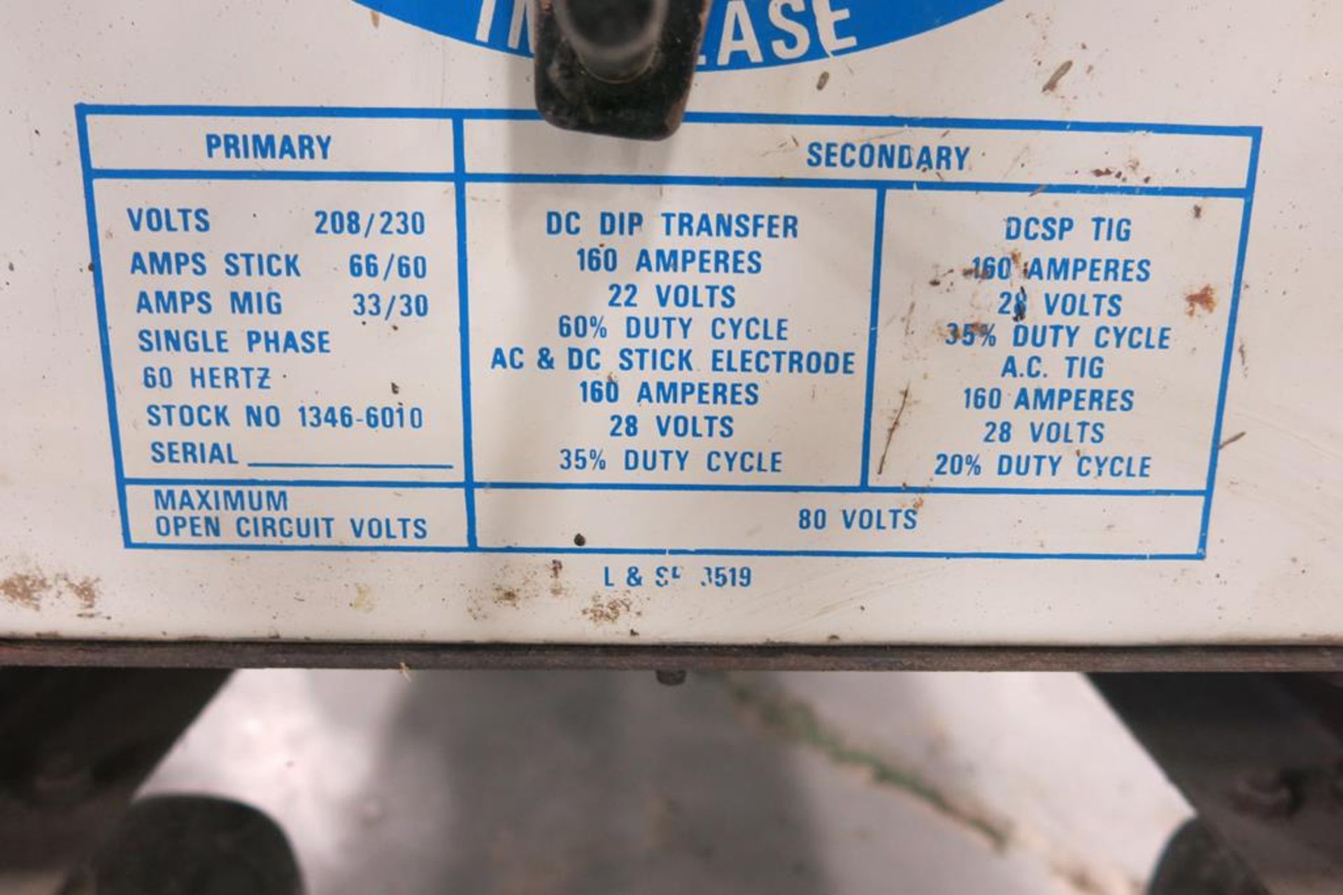 AIRCO, 200 AMP, ARC WELDER WITH MIG WIRE FEED ATTACHMENT, 220 VAC, SINGLE PHASE - Image 8 of 8