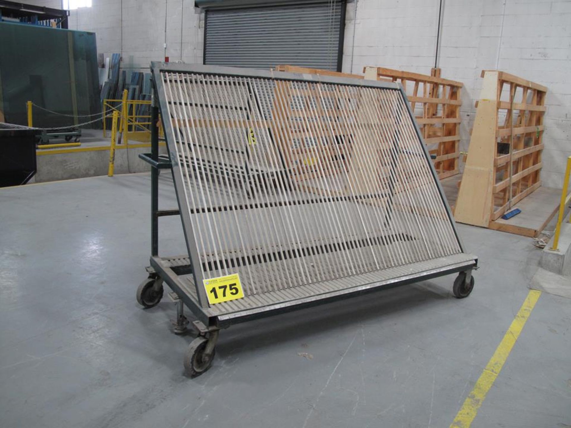 KEAR FAB, 4'X 4' X 6', 3,000 LBS (APPROX.) 60 SECTION, ROLLING PRODUCTION GLASS RACK WITH FOOT LOCK