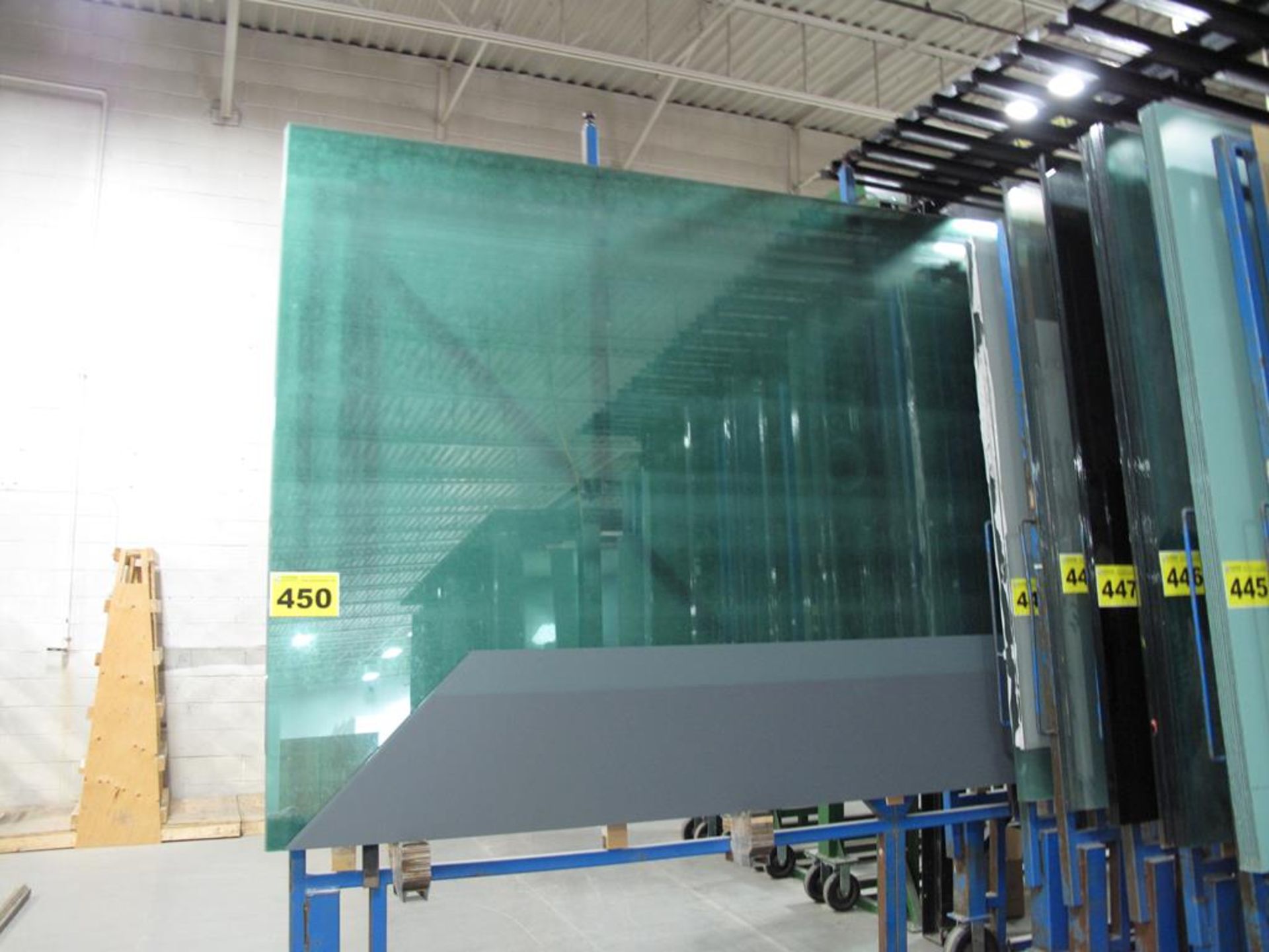 LOT OF (16) 3MM, GREEN GLASS SHEETS, 96'' X 130'' AND (2) 6MM, MIRRORS, 26''X 96''