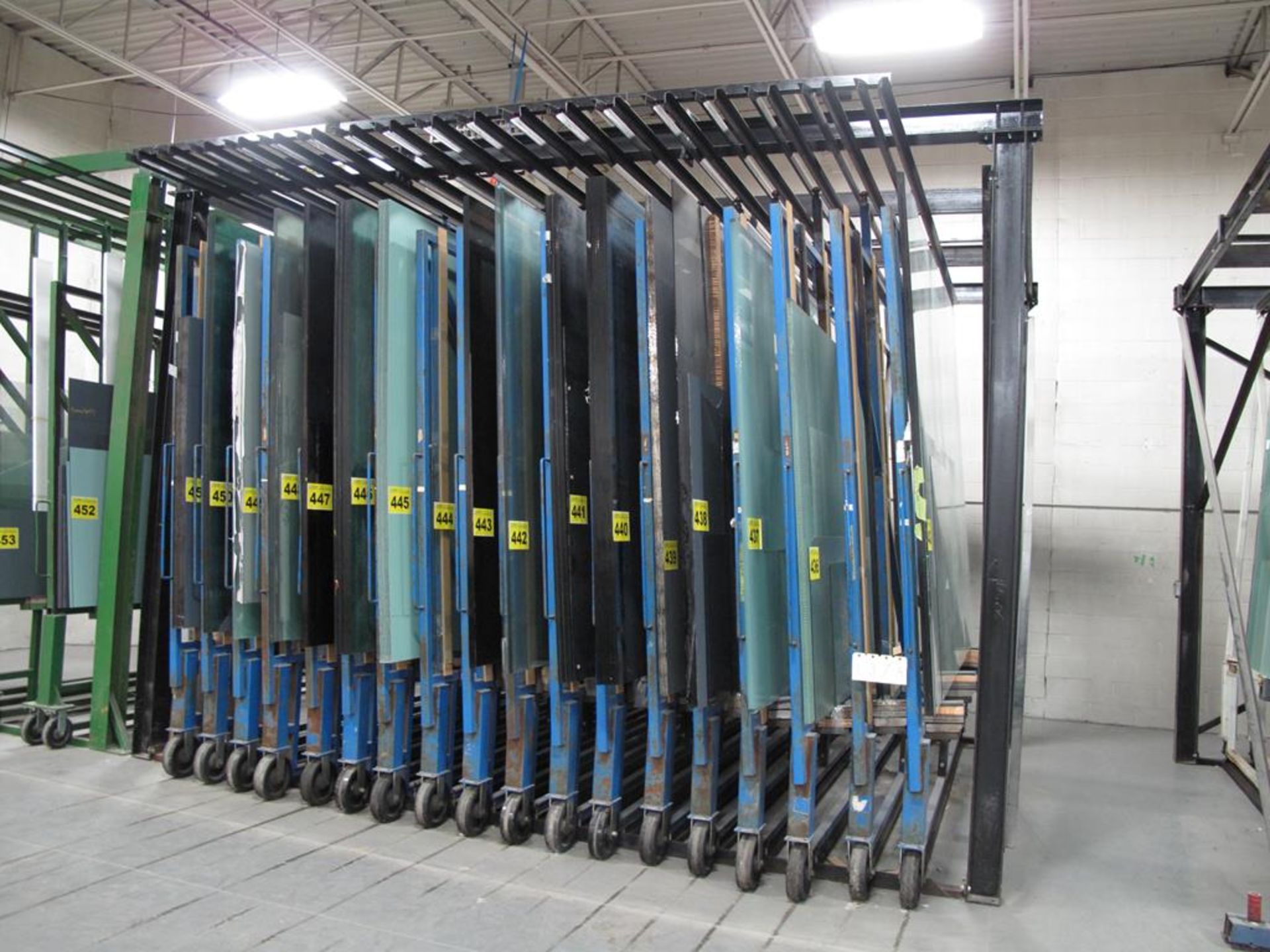 BROMER, 18 DRAWER, GLASS STORAGE SYSTEM, MAX GLASS SIZE 96" T X 140" LONG, MAX CAPACITY 4500 LBS.