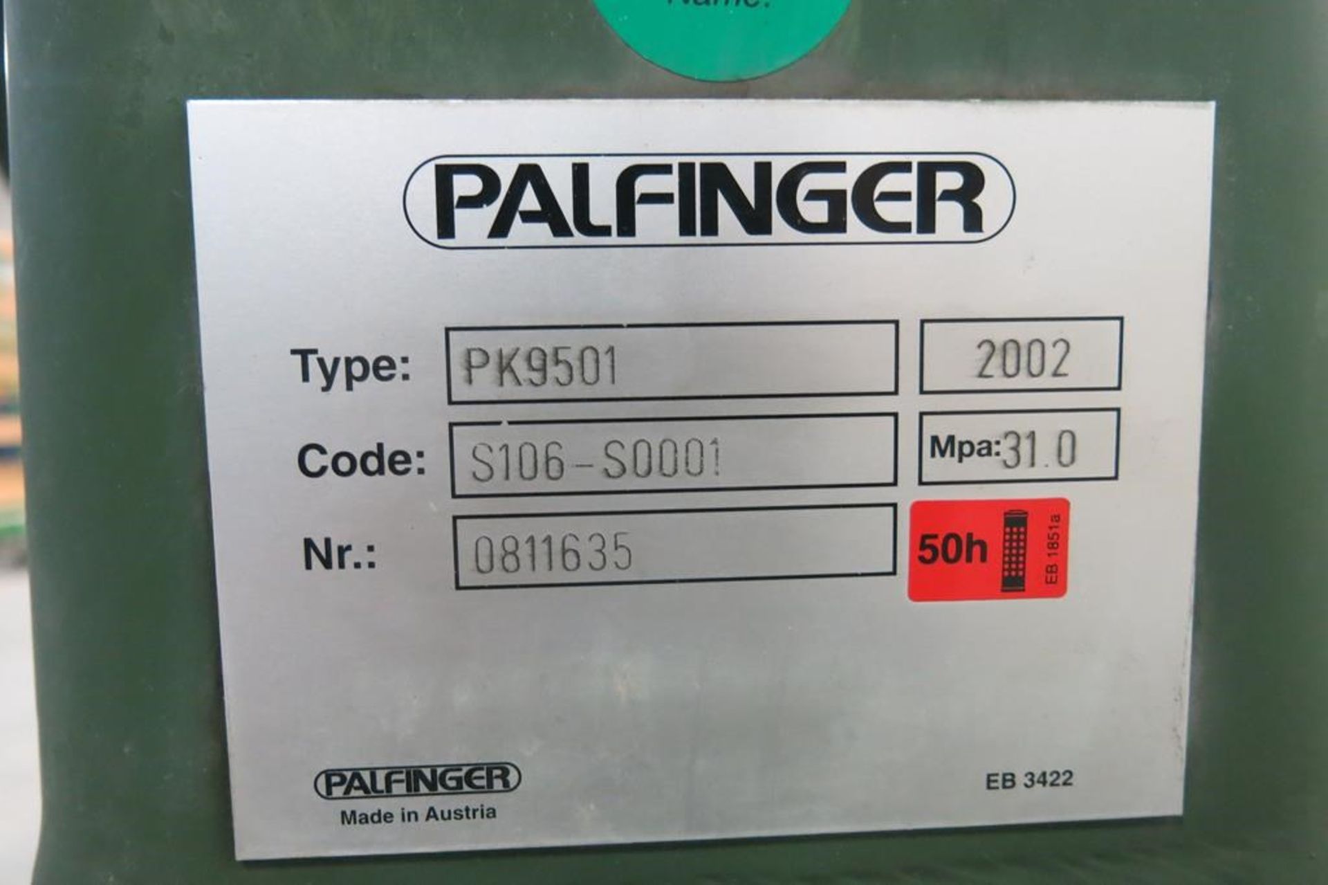 PALFINGER, PK9501, 12 TON, KNUCKLE BOOM CRANE, DIMENSIONS (L, W, H) 94" X 83", 30", WEIGHT: 2,380 LB - Image 3 of 3