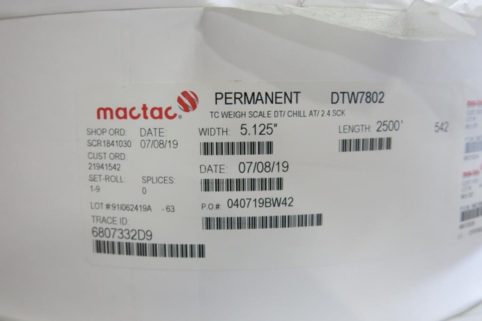 LOT OF LABEL STOCK COMPRISED OF MACTAC, MEDIUM SENSITIVITY, TOP COATED, DIRECT THERMAL STOCK ( - Image 3 of 4