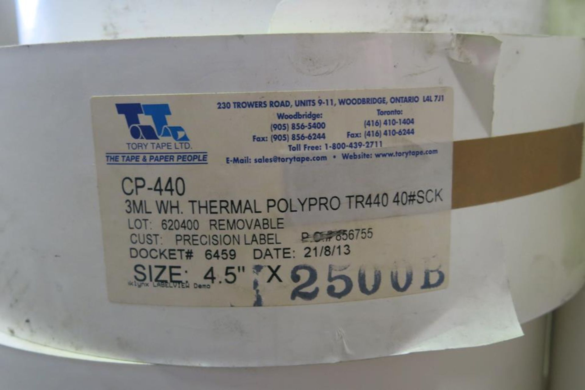 LOT OF LABEL STOCK INCLUDING TORY TAPE, WHITE, REMOVAL, THERMAL, STOCK AND FASSON, 14472, SEMI- - Image 3 of 4