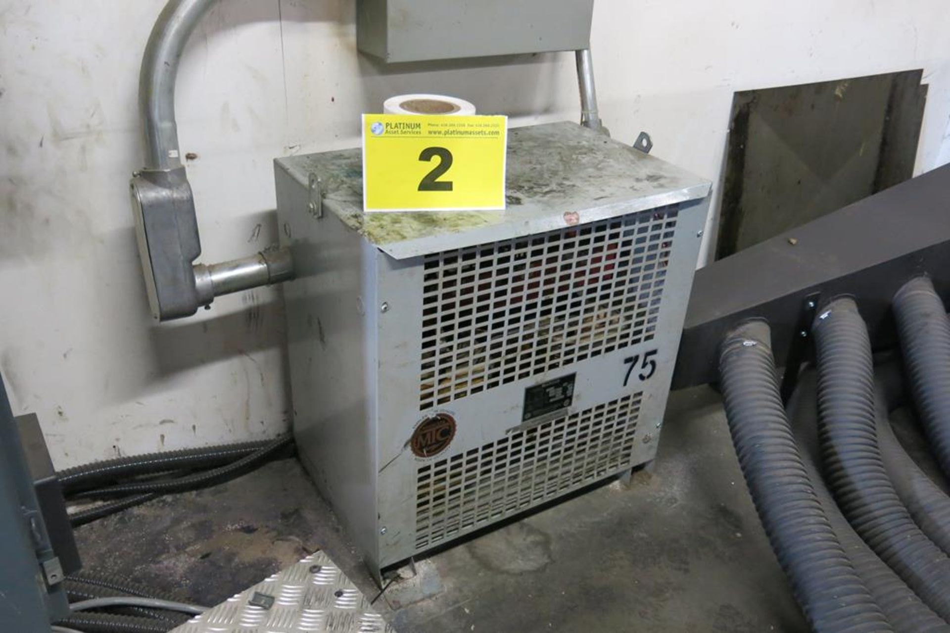 MARCUS, 75 KVA, TRANSFORMER, 600 PRIMARY, 240 SECONDARY, S/N 7477-496 (DISCONNECT FEE $100)