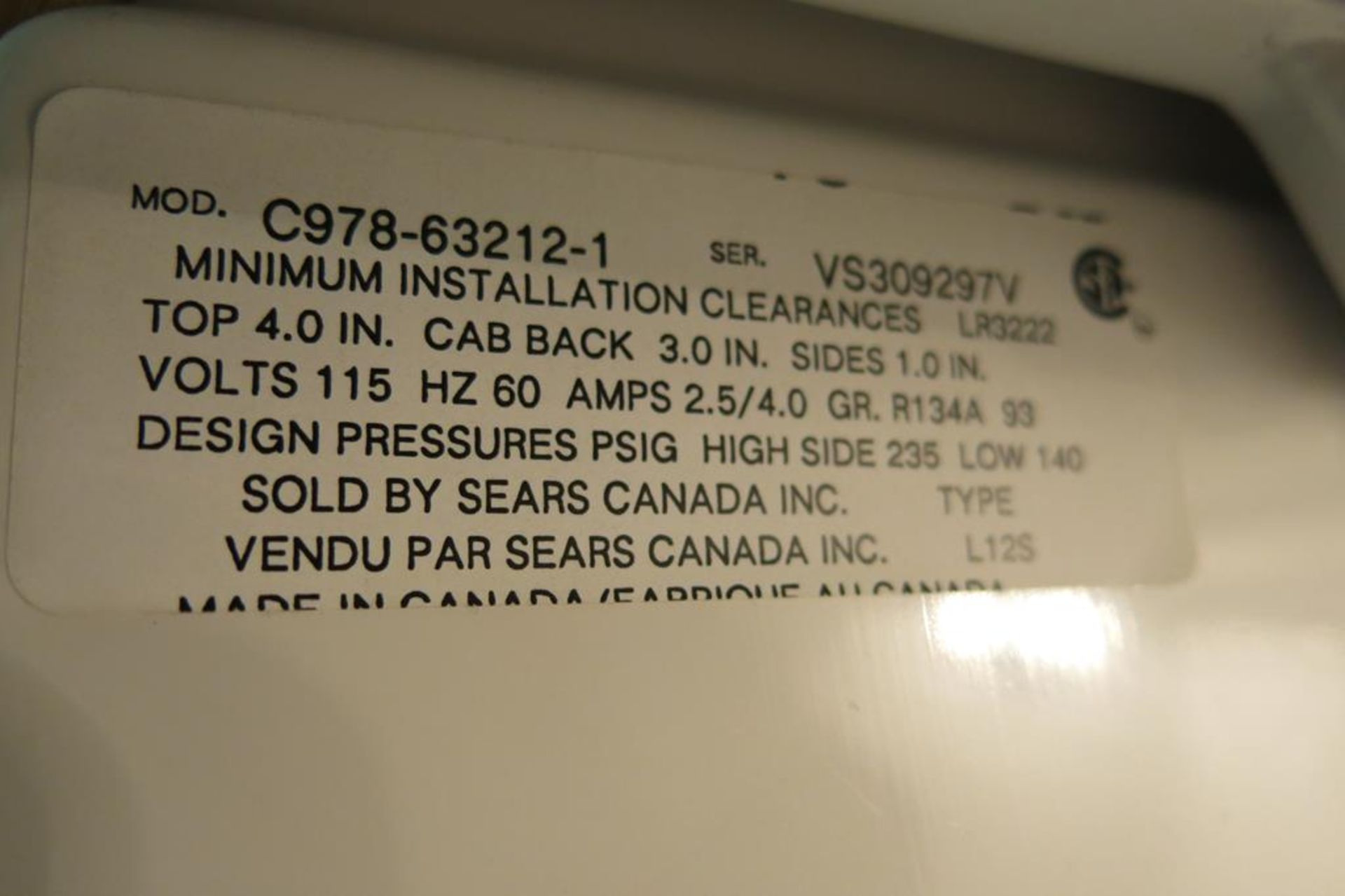 SEARS, C978-632212-1, WHITE REFRIGERATOR - Image 3 of 3