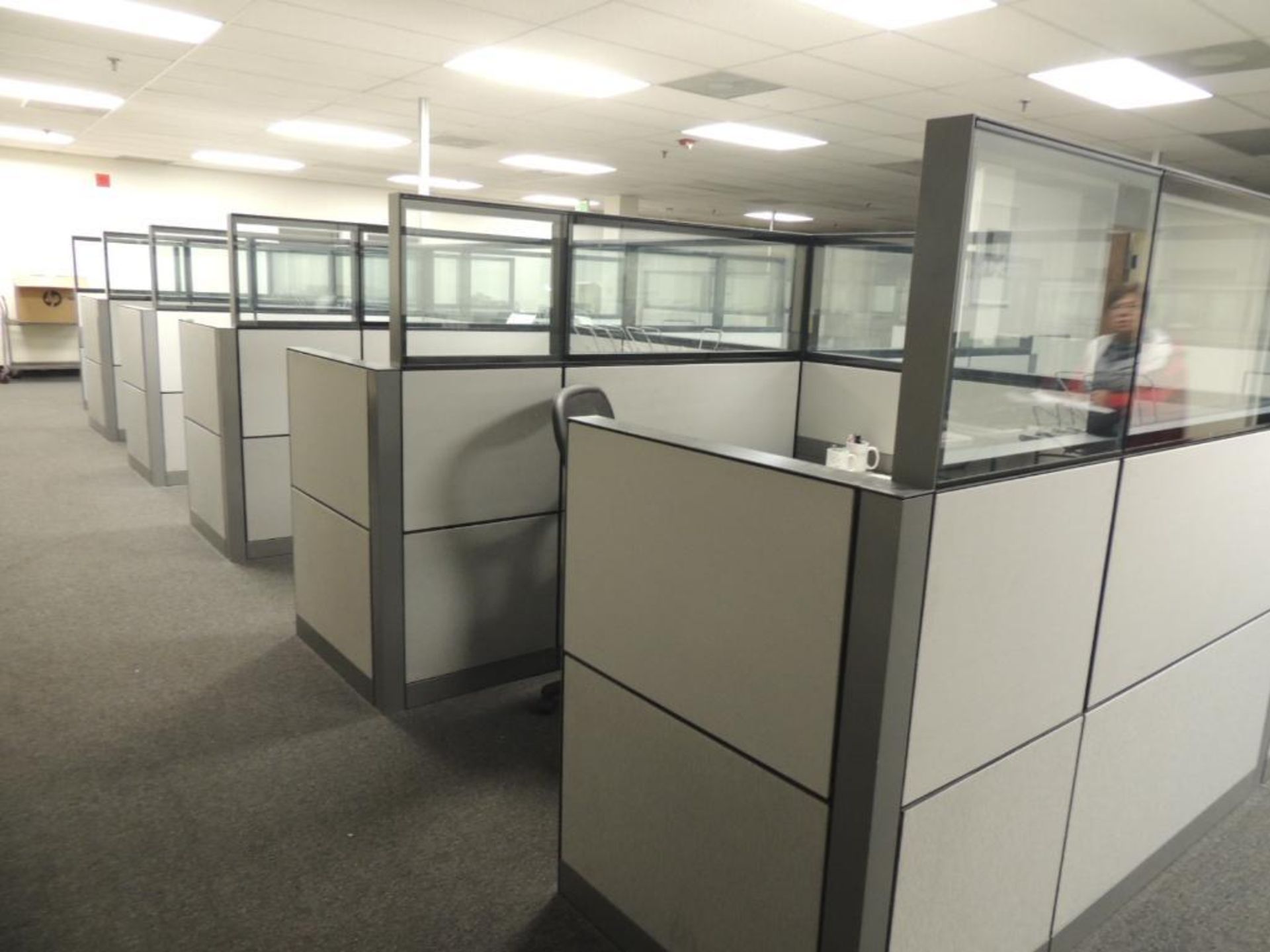 LOT: (10) Cubicle Sections with (8) Desks, (3) Chairs, 3-Drawer File Cabinets