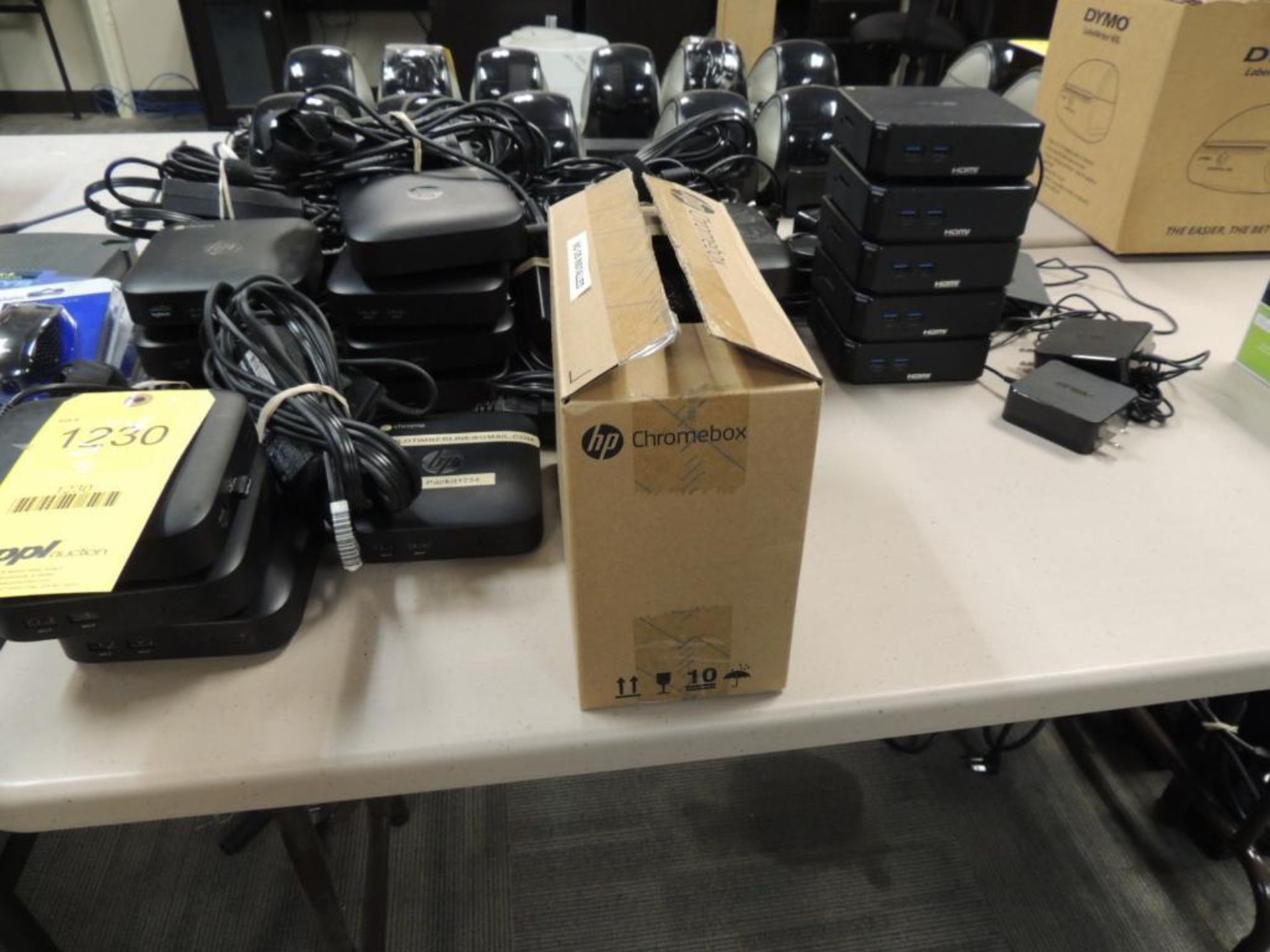 LOT: (14) HP Chromeboxes with Power Cords, (5) Asus Chromeboxes with Power Cords