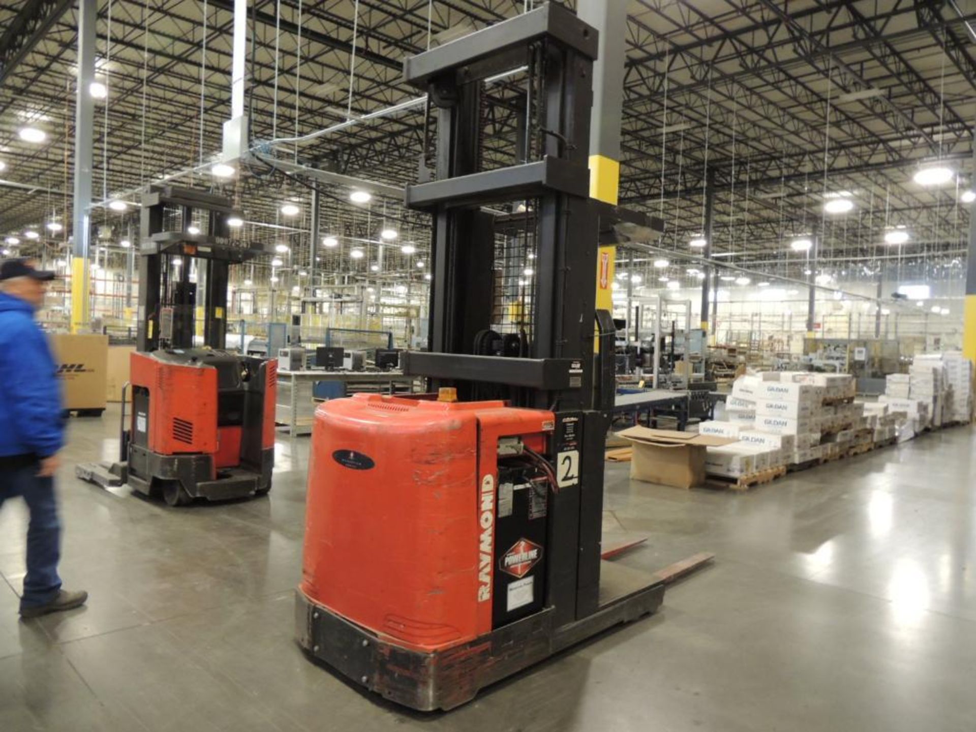 Raymond Model EASI-OPC30TT Narrow Aisle Forklift, S/N EASI-01-AN-28280, with Hawker Premium Power Gu