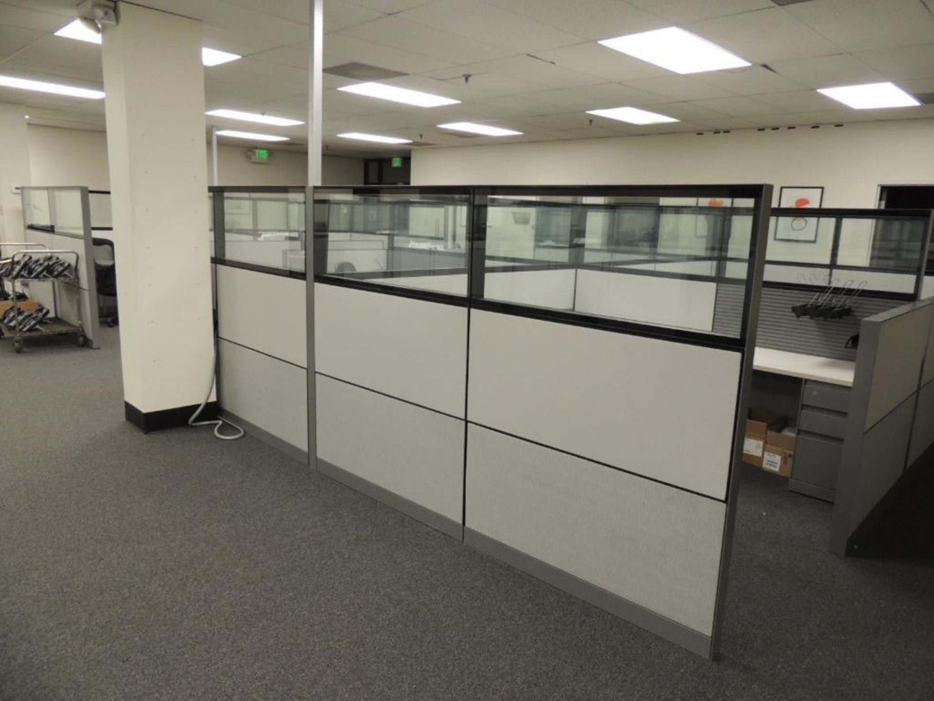 LOT: (6) Cubicle Sections with (8) Desks, Chairs, 3-Drawer File Cabinets