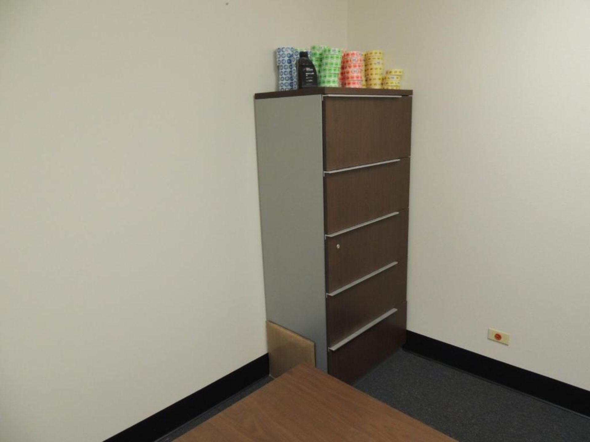 LOT: Contents of Office including Desk with (5) Drawers & Adjustable Shelves, 5-Drawer File Cabinet,