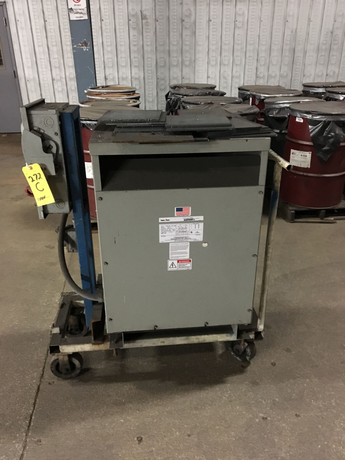 1 Federal Pacific 75KVA transformer on cart with control box and outlet
