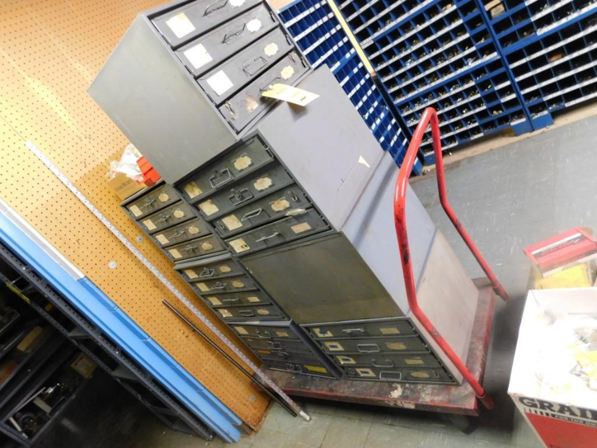 LOT: Rolling Shop Cart with Contents of (7) Indexes with Hardware