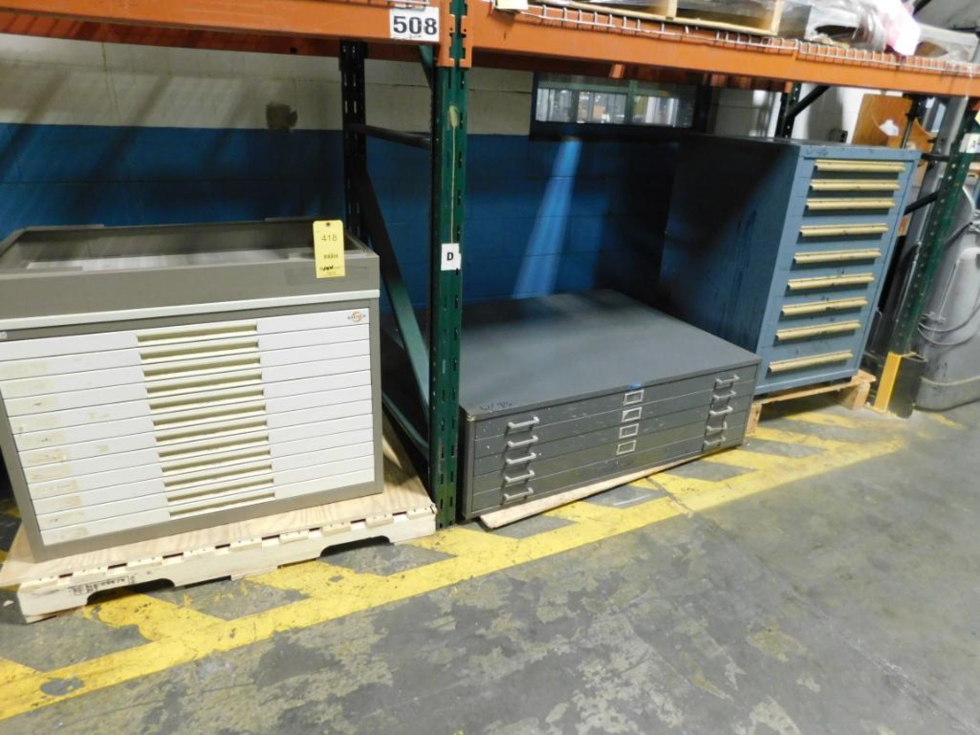 LOT: (2) Blueprint Cabinets, (2) Tooling Cabinets, Work Bench