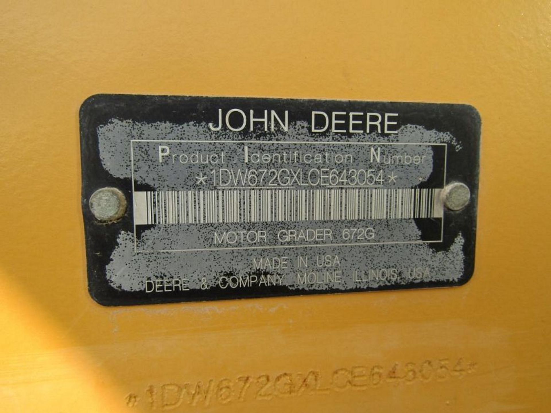 John Deere 672 G Motor Grader, Hydraulic Ripper, 14 ft. Blade, S/N 1DW672GXLCE6430054 #752 - Image 10 of 10