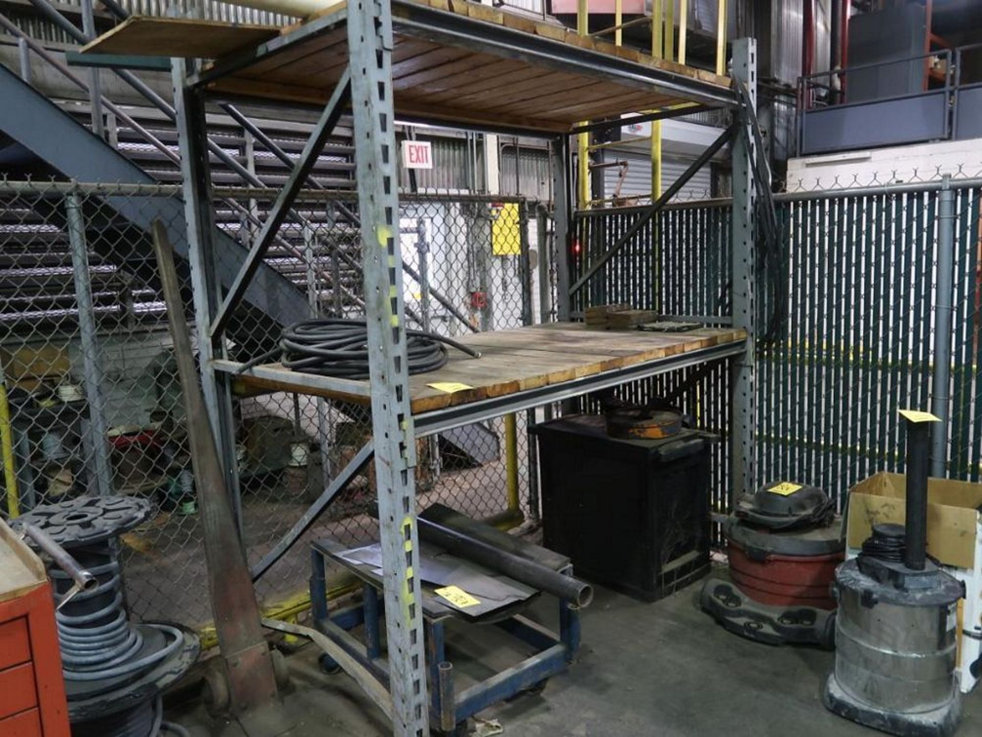 LOT: (1) Section 42 in. x 84 in. x 96 in. 2-Tier Pallet Rack & (1) Cabinet with Contents