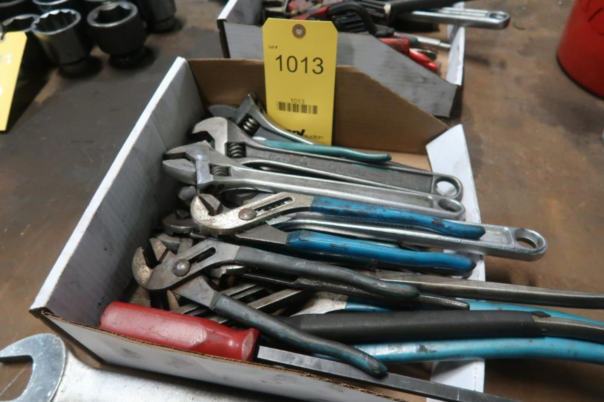 LOT: Assorted Pliers & Wrenches in (1) Box