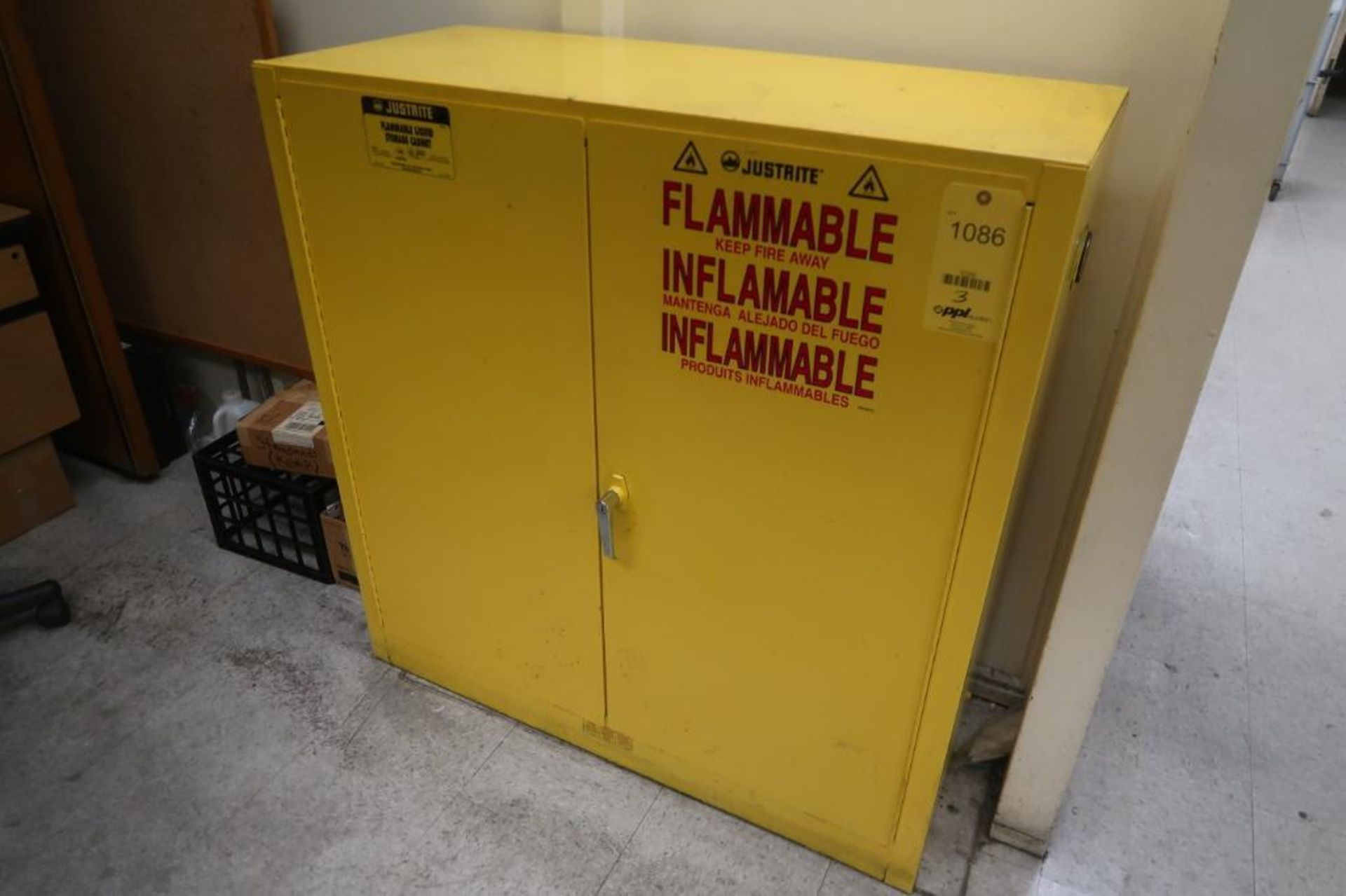 LOT: (1) 30 Gallon Flammable Cabinet, (1) 15 Gallon Flammable Cabinet, (1) 90 Liter Acid Cabinet