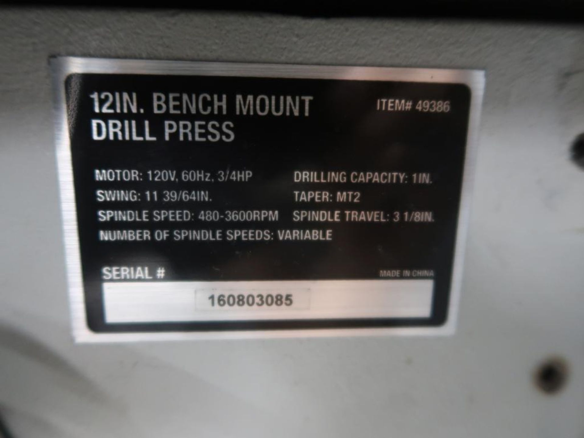 LOT: (2) Klutch 12 in. Bench Mounted Drill Presses Model 49386, with Adjustable Height Tables - Image 6 of 6