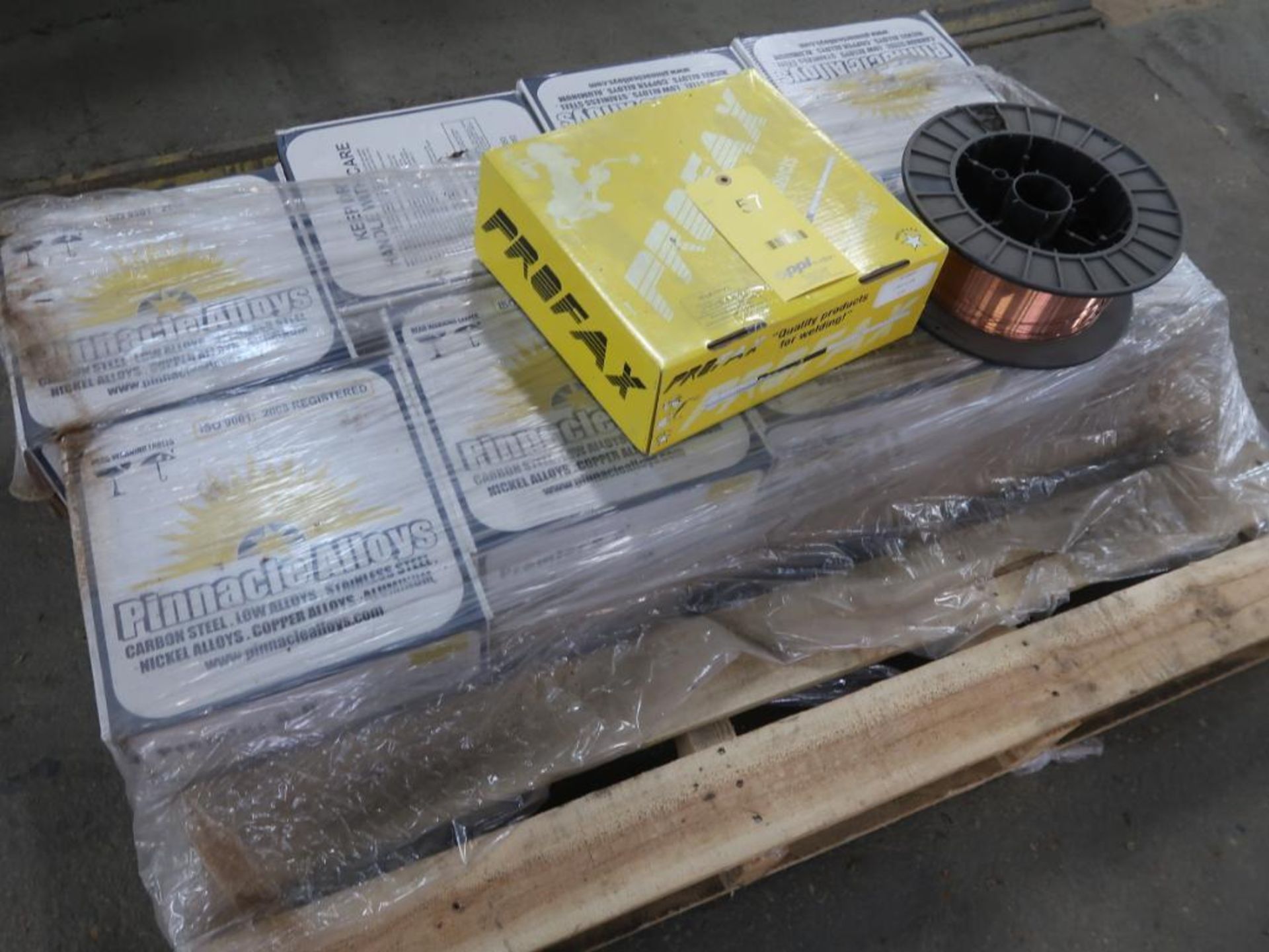 LOT: Assorted Welding Supplies, Equipment & Wire on (3) Tables & (1) Pallet