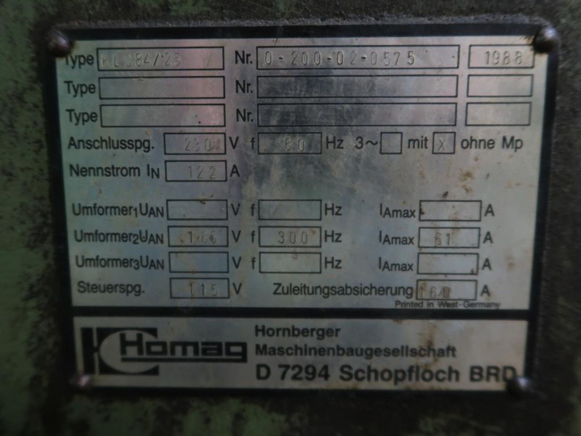 Homag Double-Sided Edge Bander Model KL084725, S/N 0-200-02-05-75 (1988) (needs repair) - Image 6 of 6