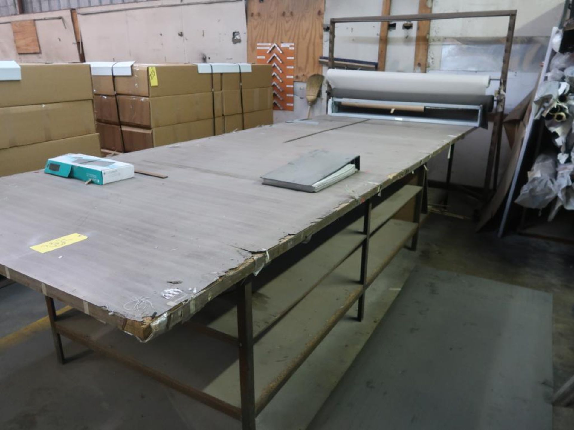 LOT: Work-in-Progress, (8) Floor Fans, Tables, Testing Machine, Rack with Fabric, Plywood - Image 2 of 7