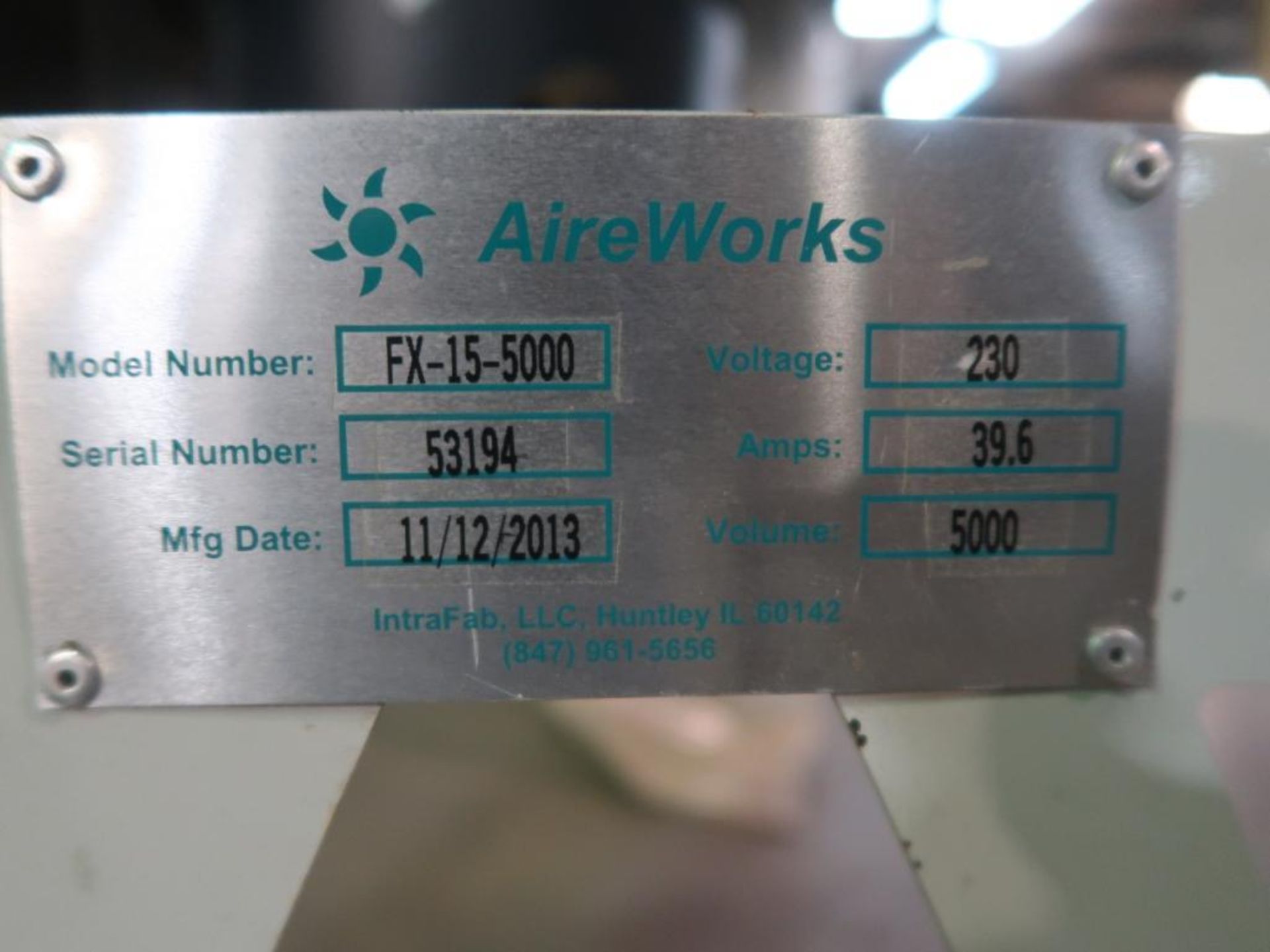 AireWorks 12-Bag Dust Collector Model FX-15-5000, S/N 53194 (2013), 15 HP Leeson Motor - Image 3 of 3
