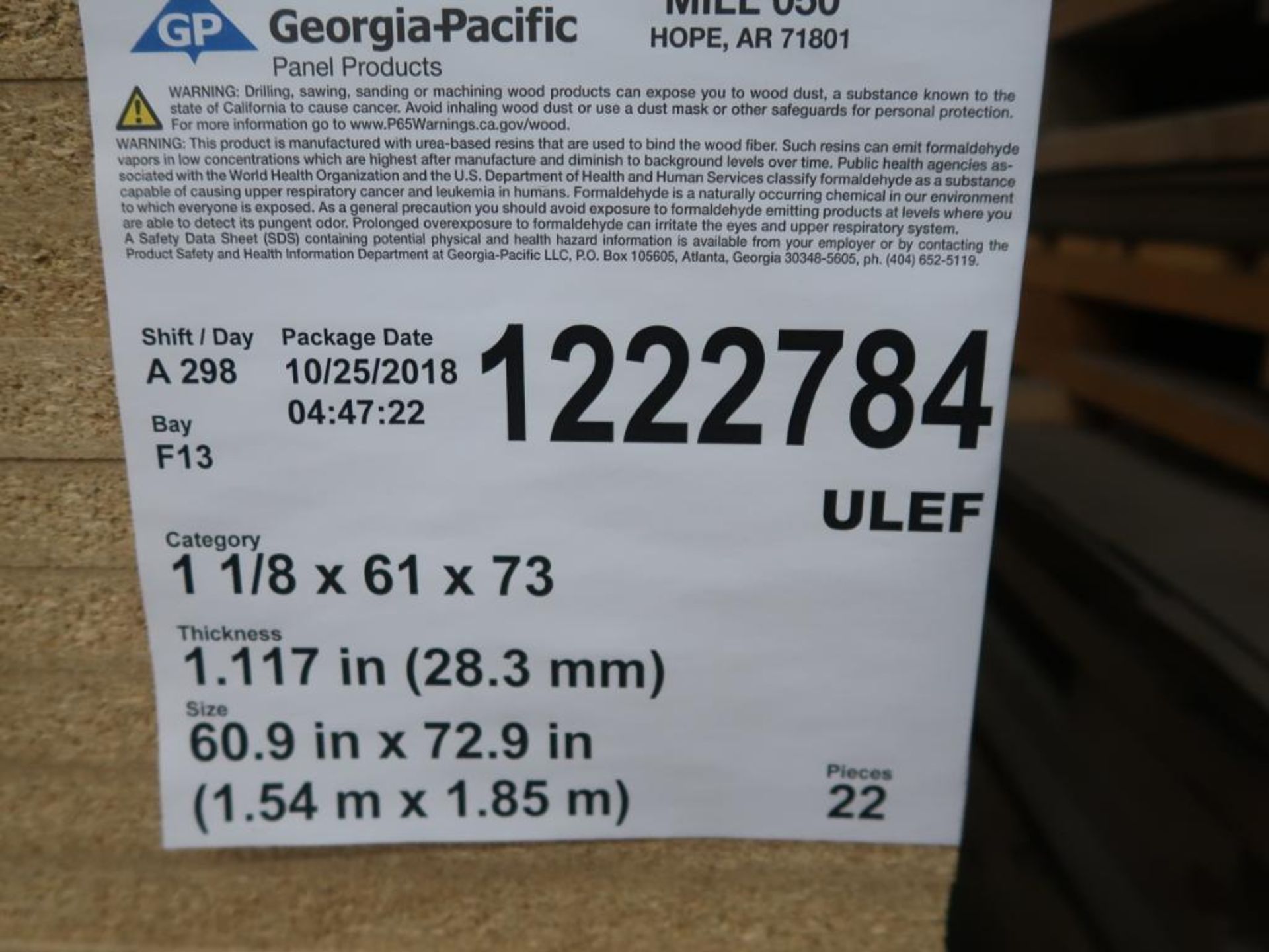 LOT: Particle Board including 1-1/8 in. x 49 in. x 73 in. on (10) Pallets, 1-1/8 in. x 49 in. x 97 - Image 10 of 10