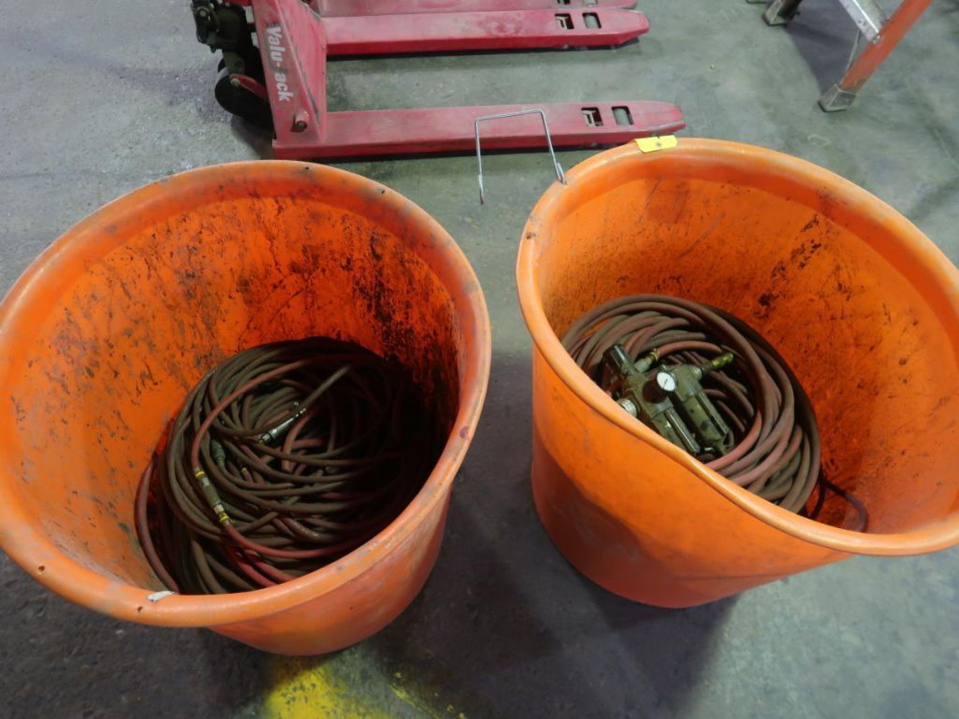 LOT: (2) 30 in. Round Plastic Totes, with Air Hoses