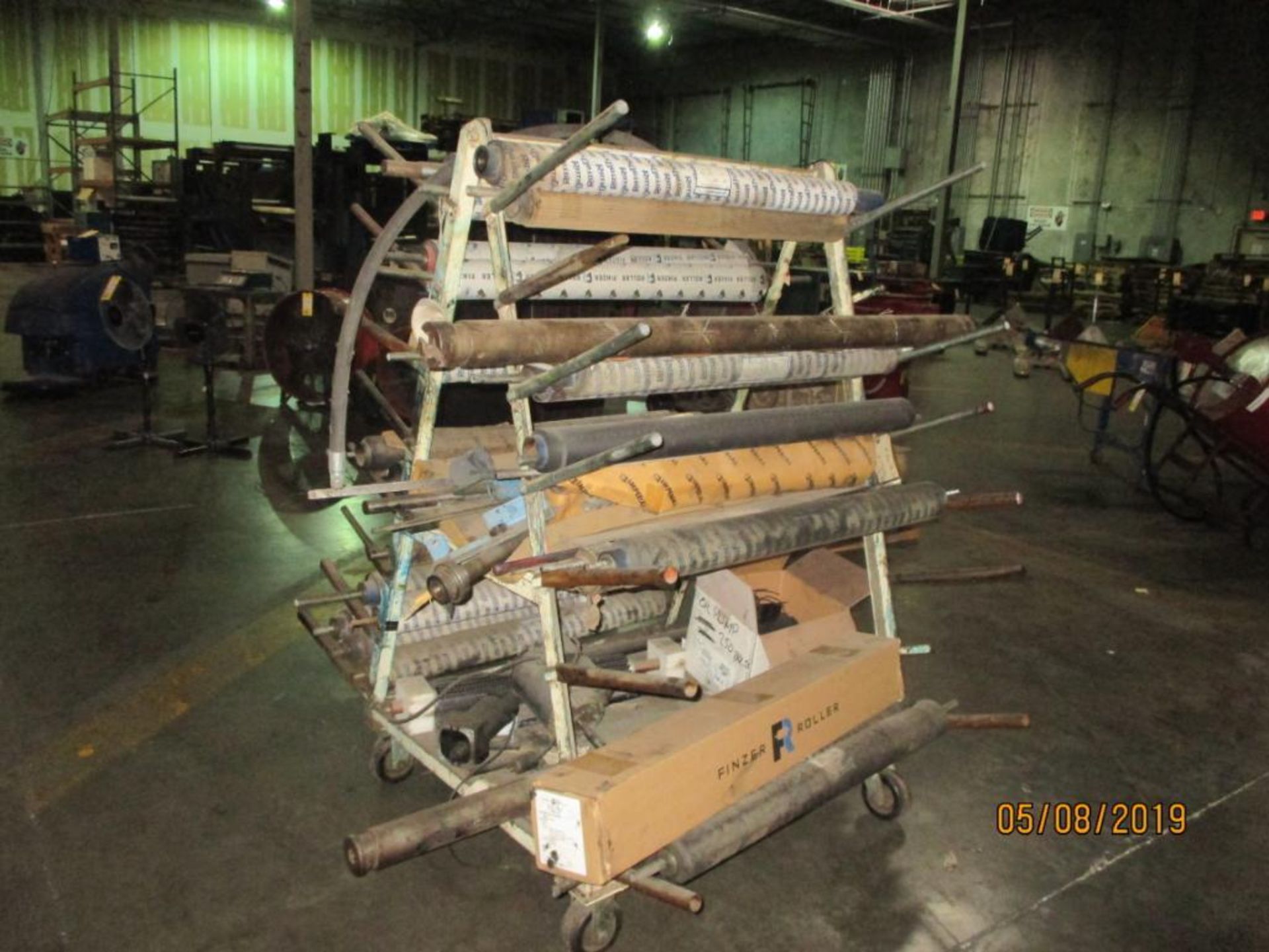 Rolling Steel Cart with Various Printing Press Rollers
