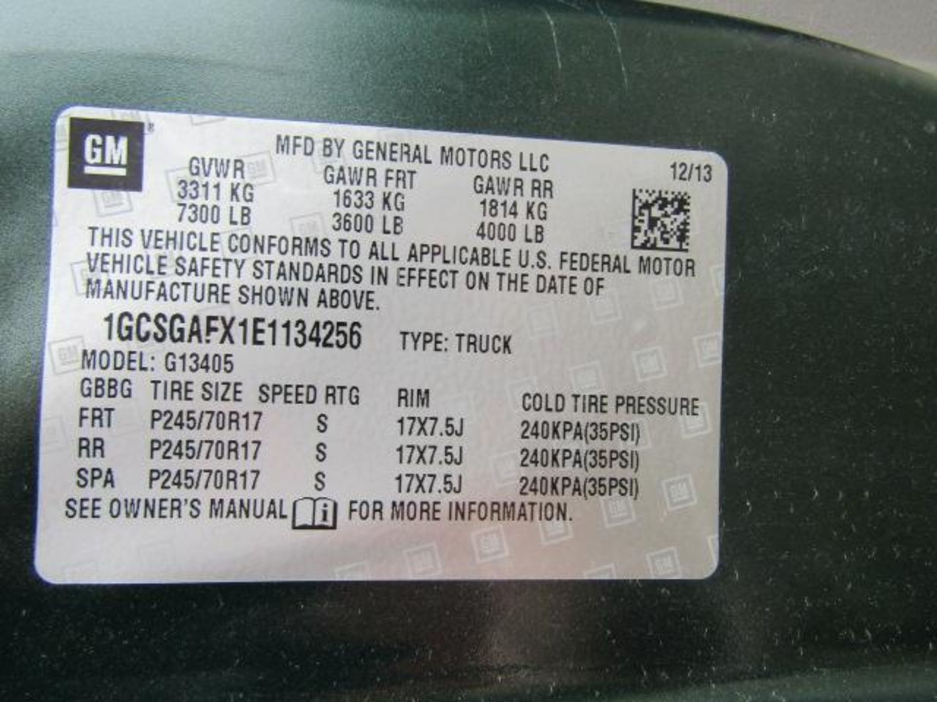 2014 Chevrolet Express Van Model G13405, VIN 1GCSGAFX1E1134256, Rubber Mats, Front Seat Partition to - Image 12 of 14