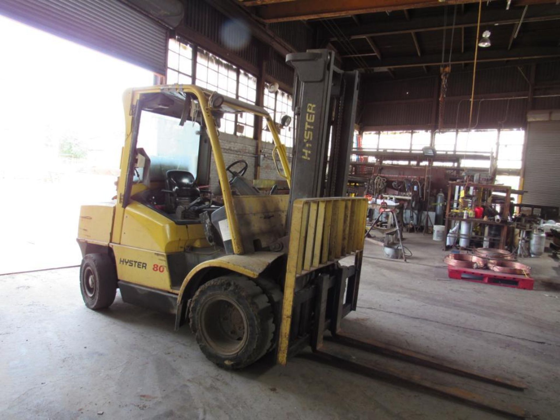 Hyster 8000 lb. LP Yard Forklift Model H80XM, S/N K005D05228X, Solid Tires, Dual Fronts, Overhead Gu - Image 2 of 2