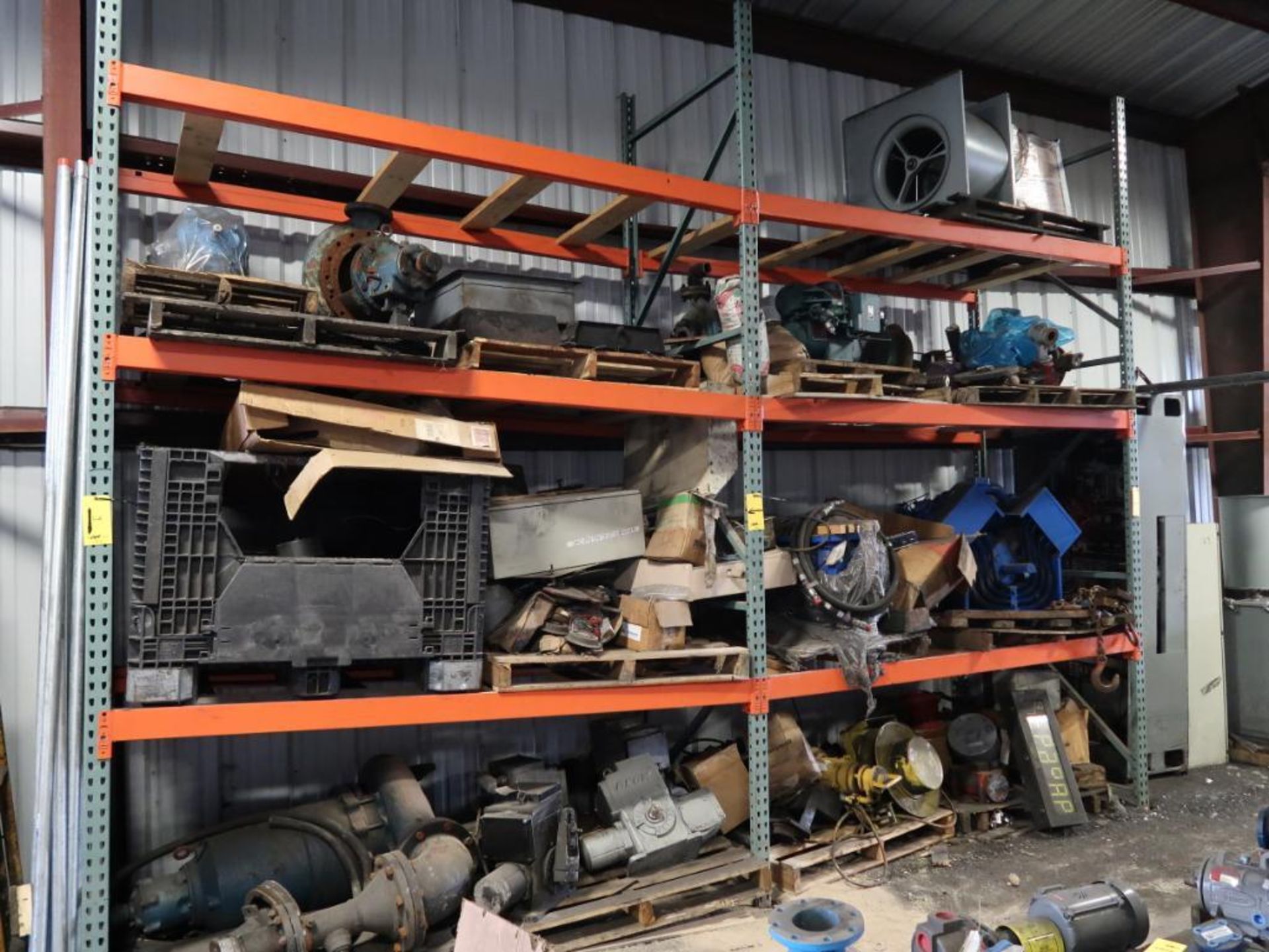 LOT: (2) Section Pallet Racks w/Contents, Assorted Plant Machinery