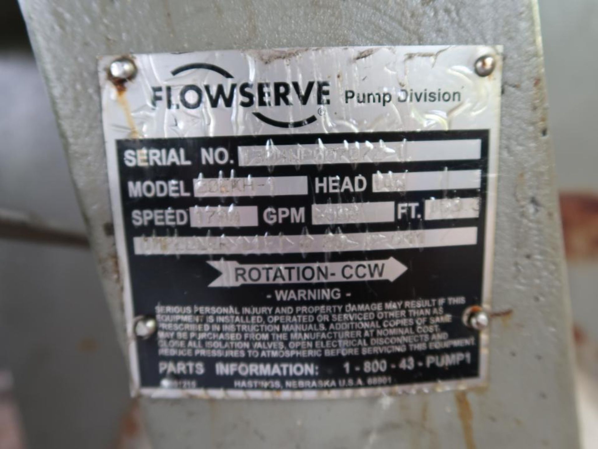 LOT: (1) Nidec Motor Corp. 200 HP Variable Speed Water Pump, Flowserve Model 20EKH-1 Pump, 1780 RPM, - Image 3 of 4